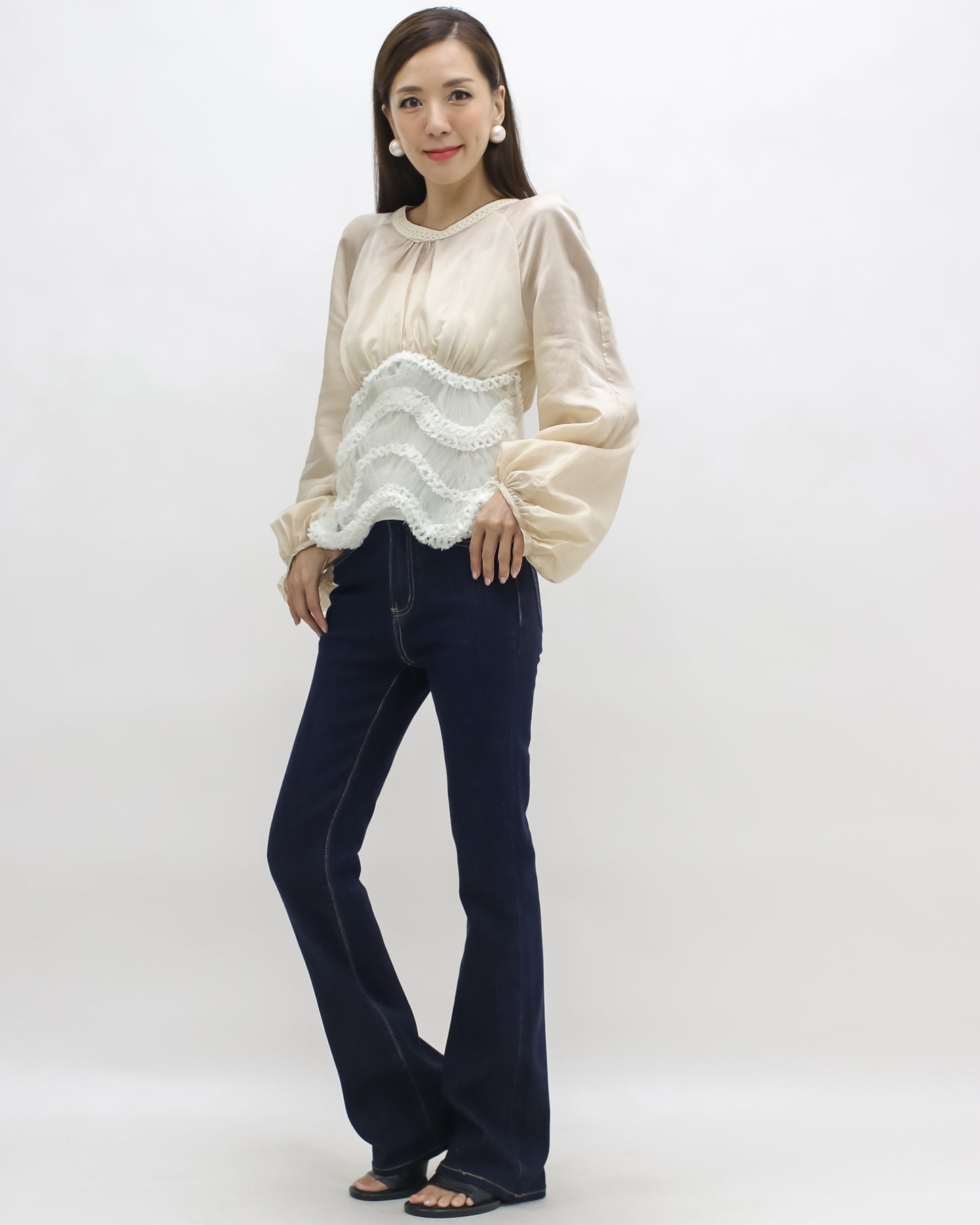 indigo denim mini flare jeans
