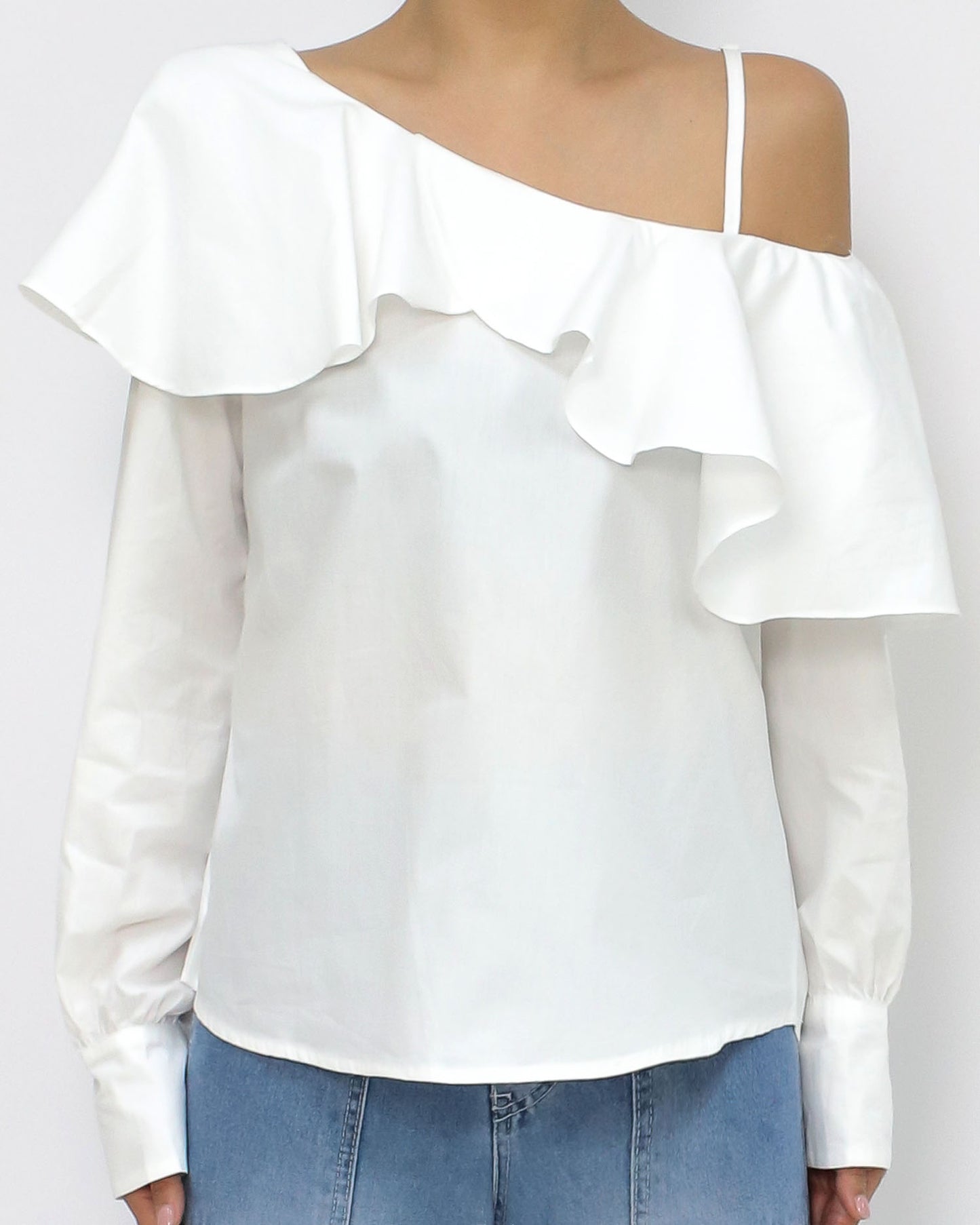 ivory ruffles cutout shoulder shirt *pre-order*