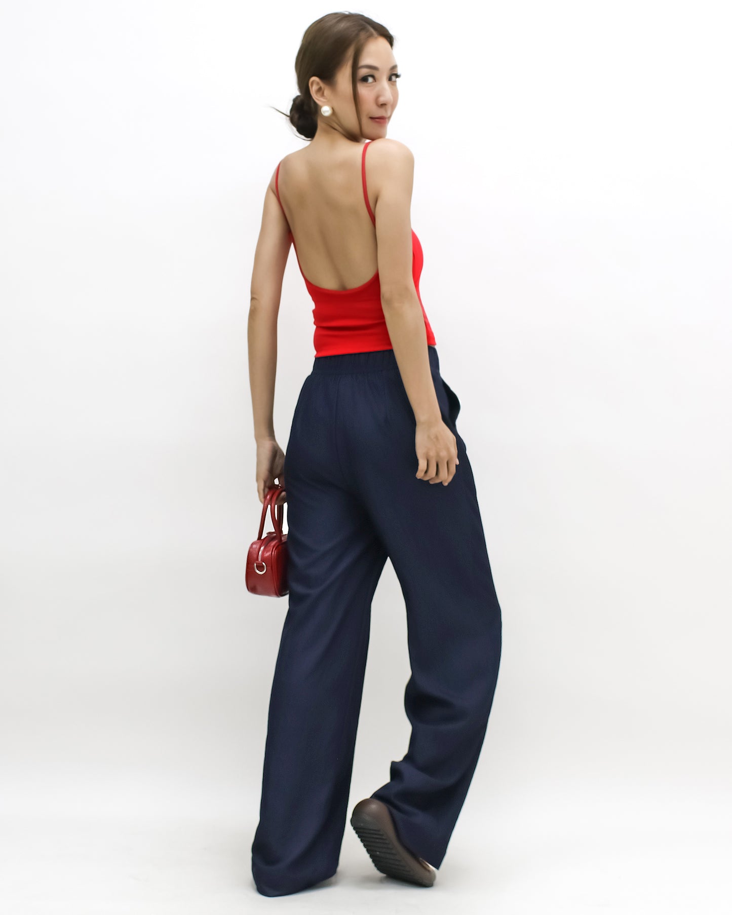 indigo soft denim straight leg pants
