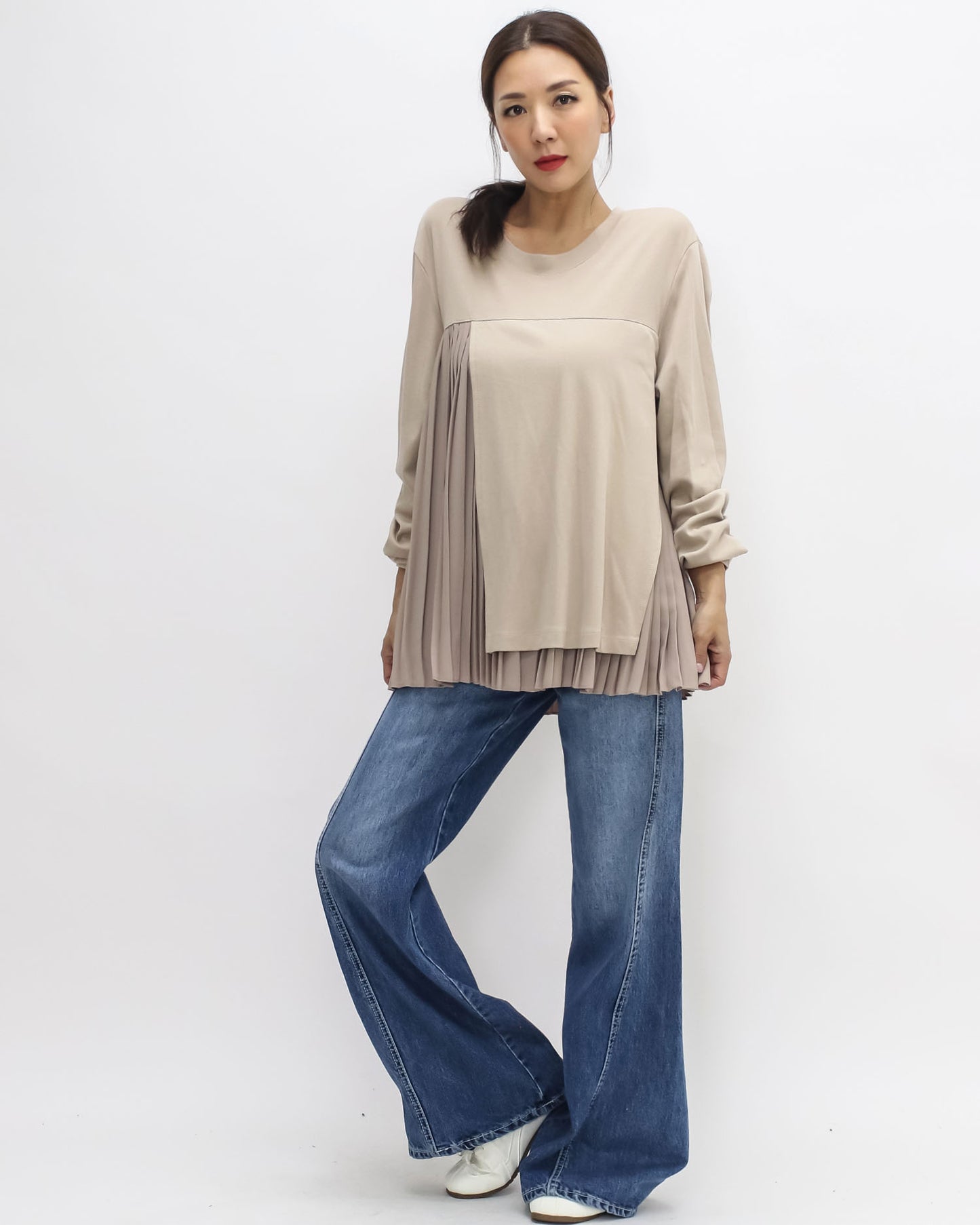 beige w/ chiffon pleats slinky top