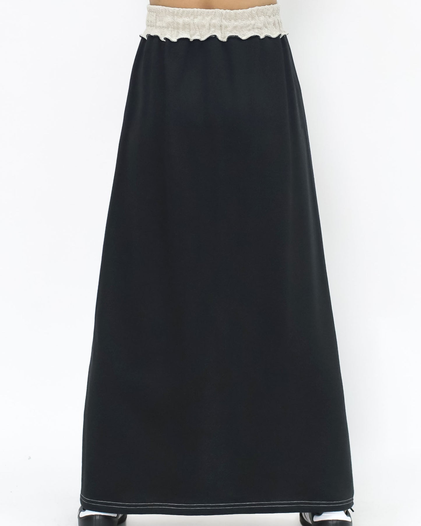grey & black sweat contrast longline skirt