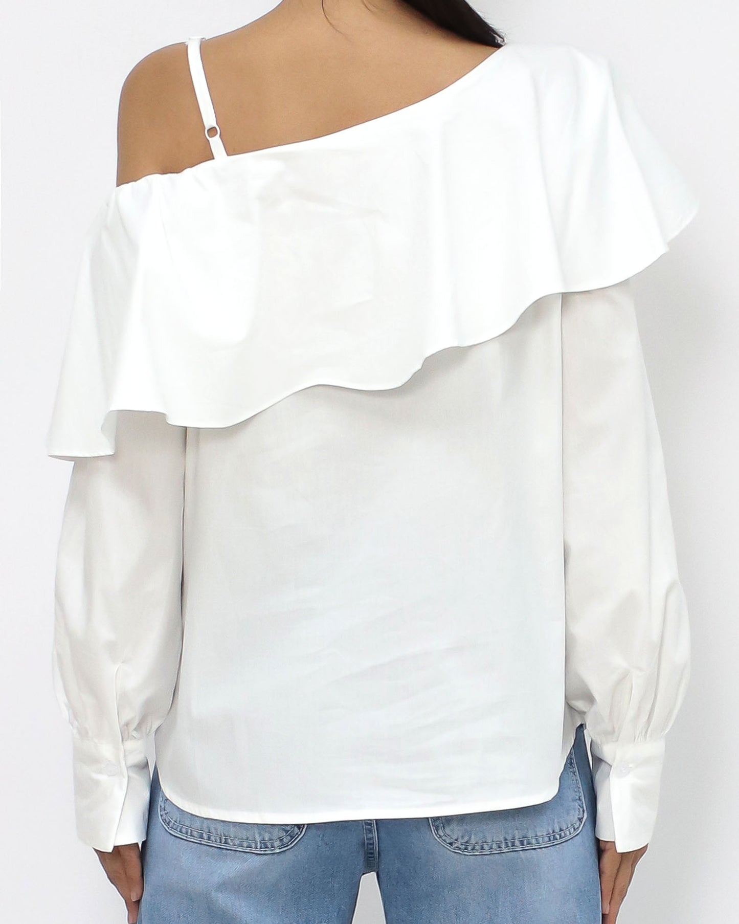 ivory ruffles cutout shoulder shirt *pre-order*