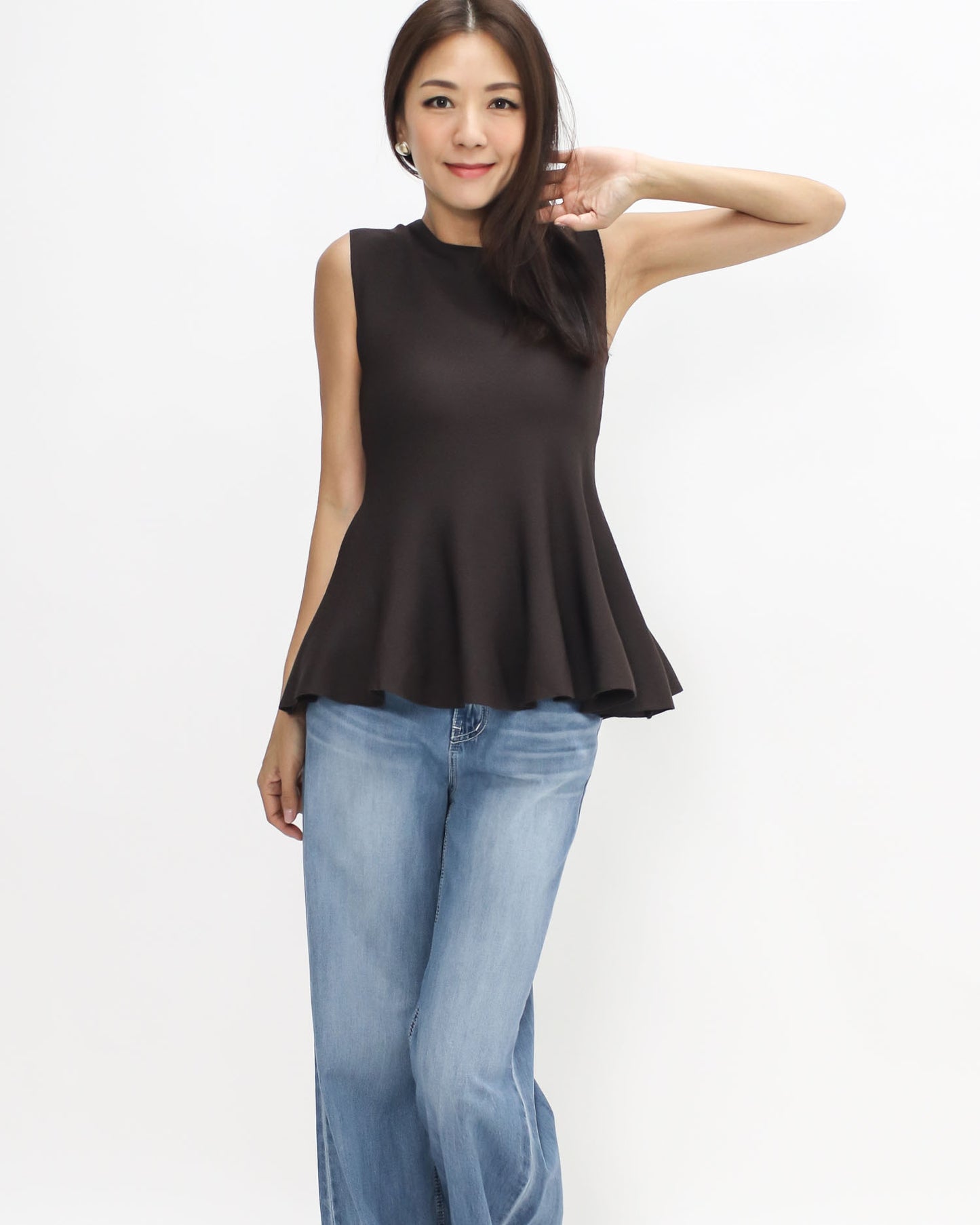 brown frill knitted vest top