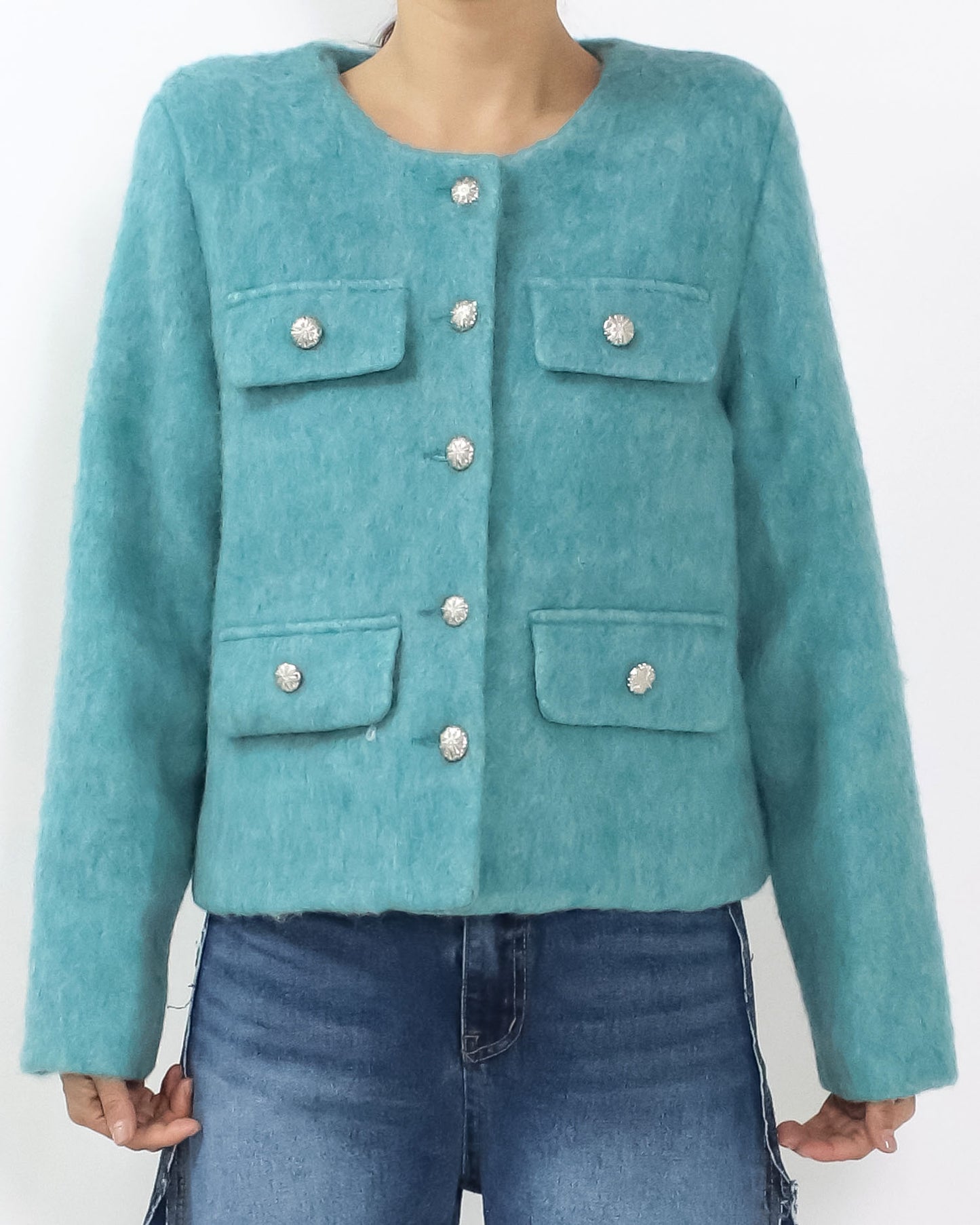 turquoise wool blended quilted jacket *pre-order*