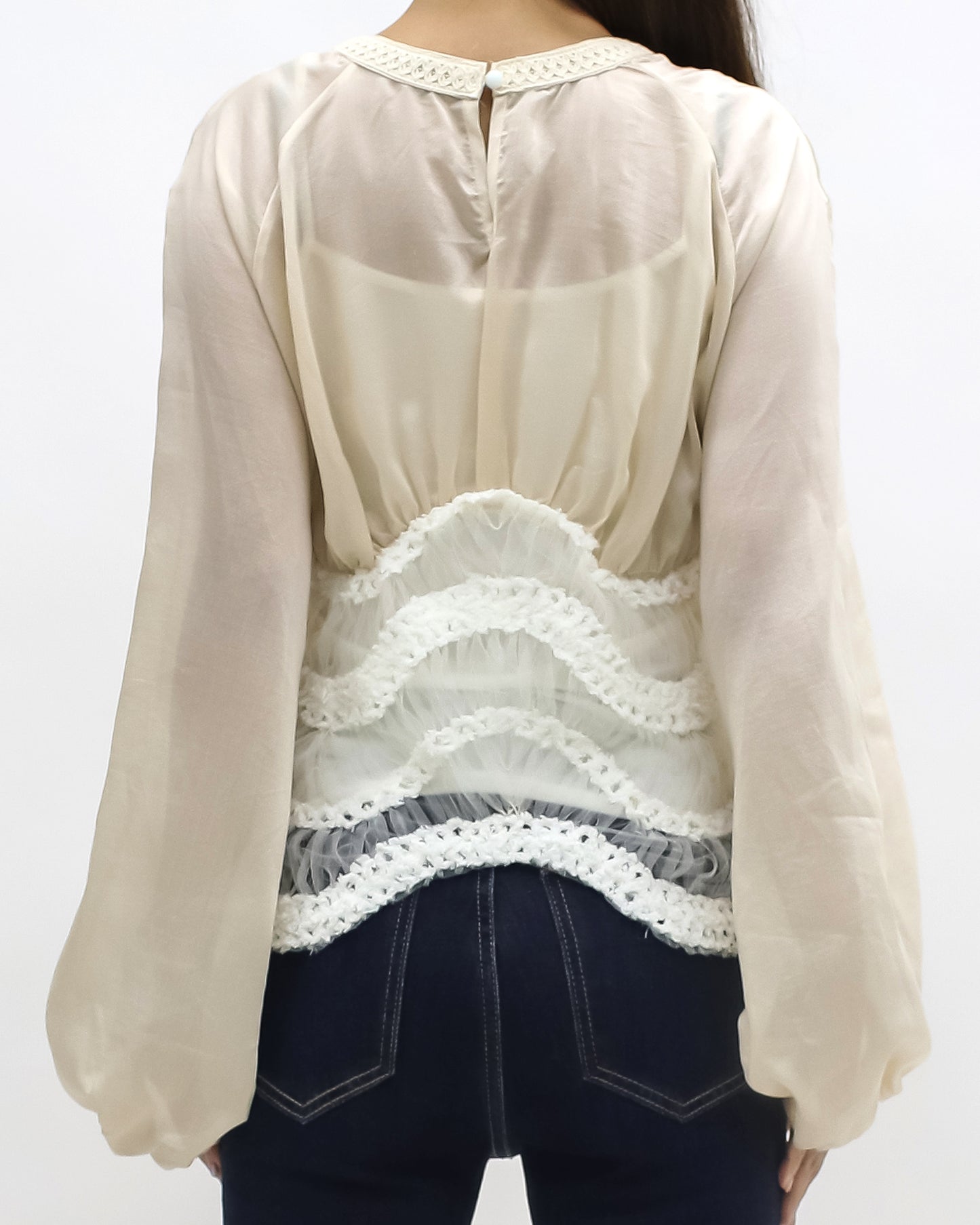 beige mesh with ivory wave hem top