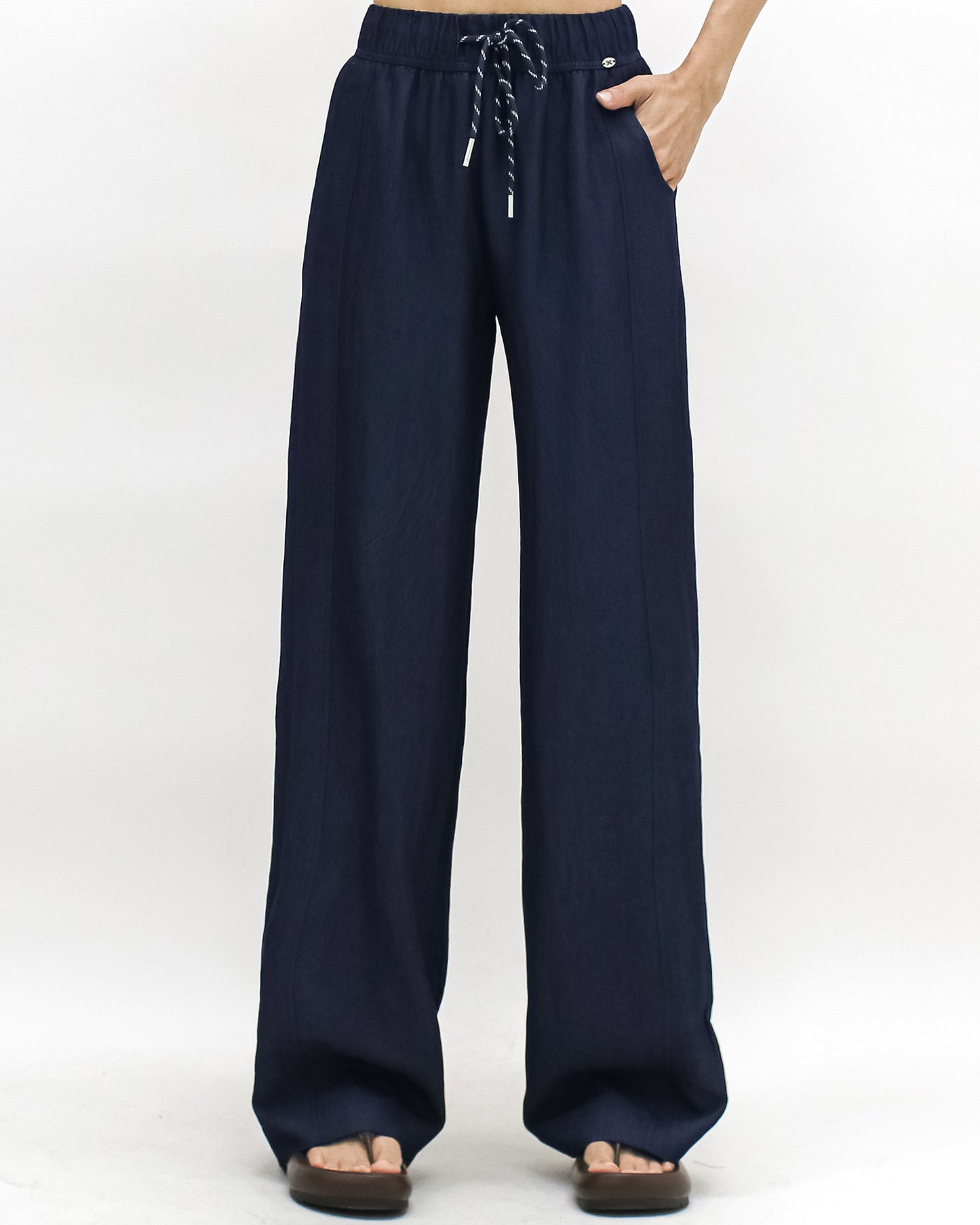indigo soft denim straight leg pants
