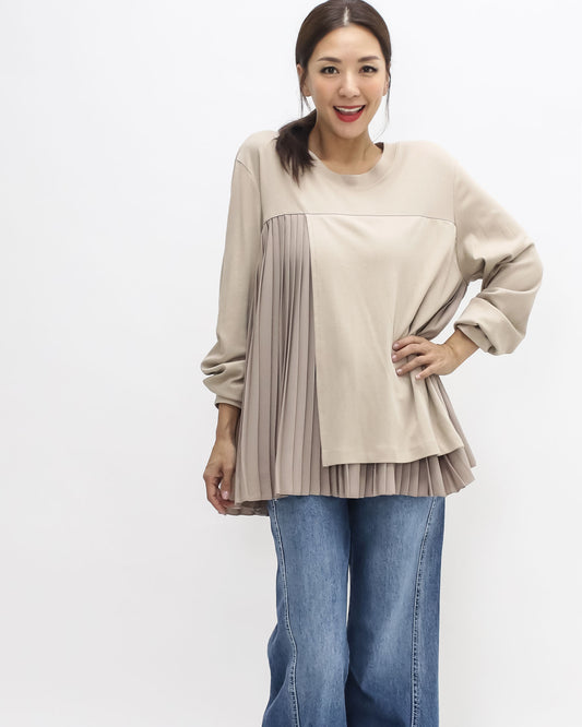 beige w/ chiffon pleats slinky top