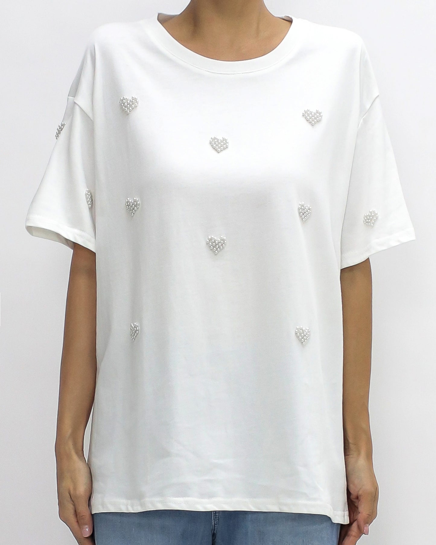 Ivory pearls heart tee