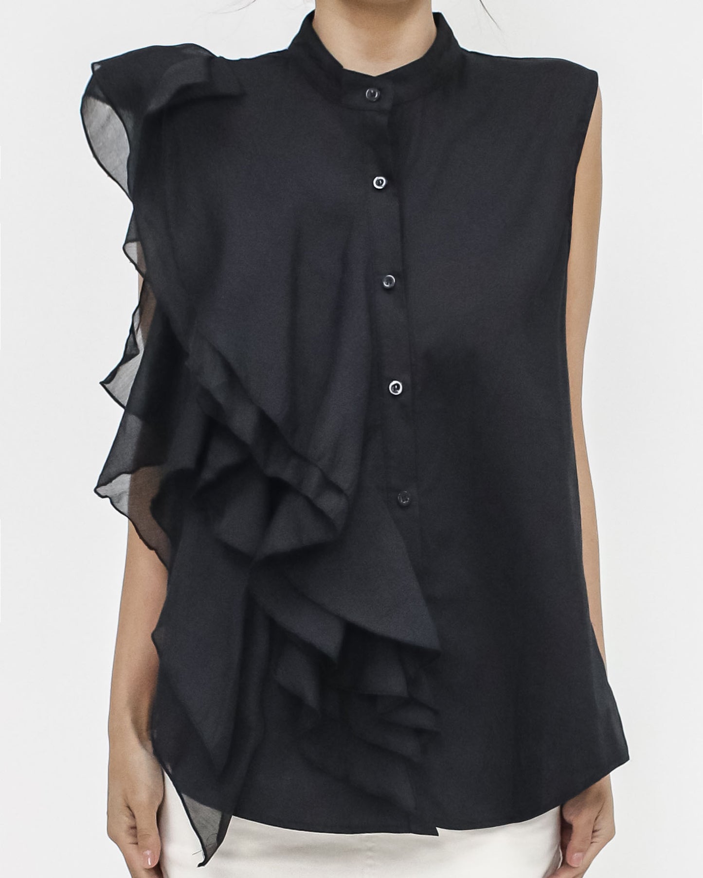 black mesh ruffles shirt vest *pre-order*