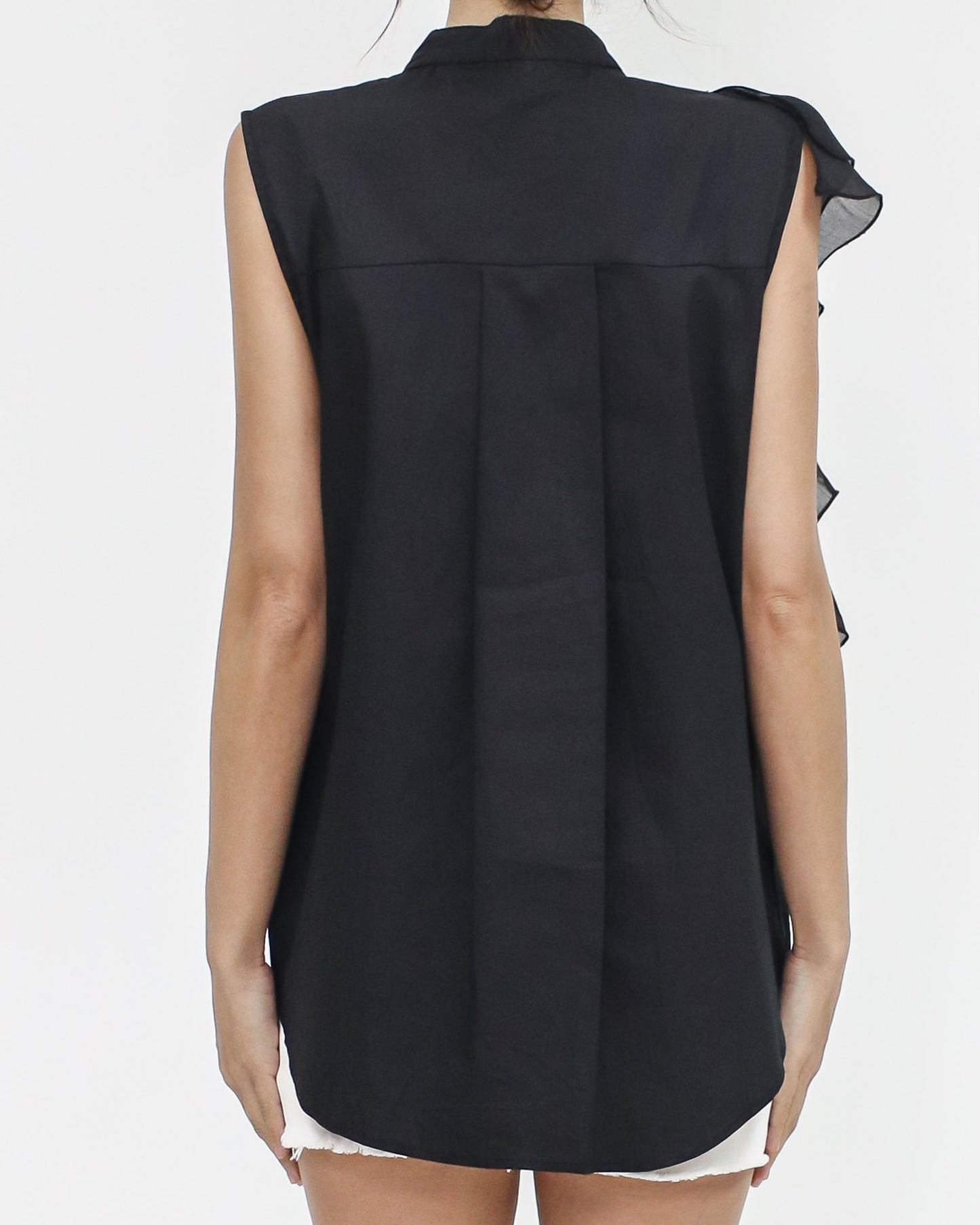 black mesh ruffles shirt vest *pre-order*