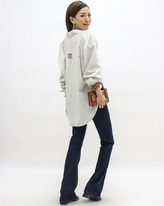 ivory w/ beige stripes label back shirt