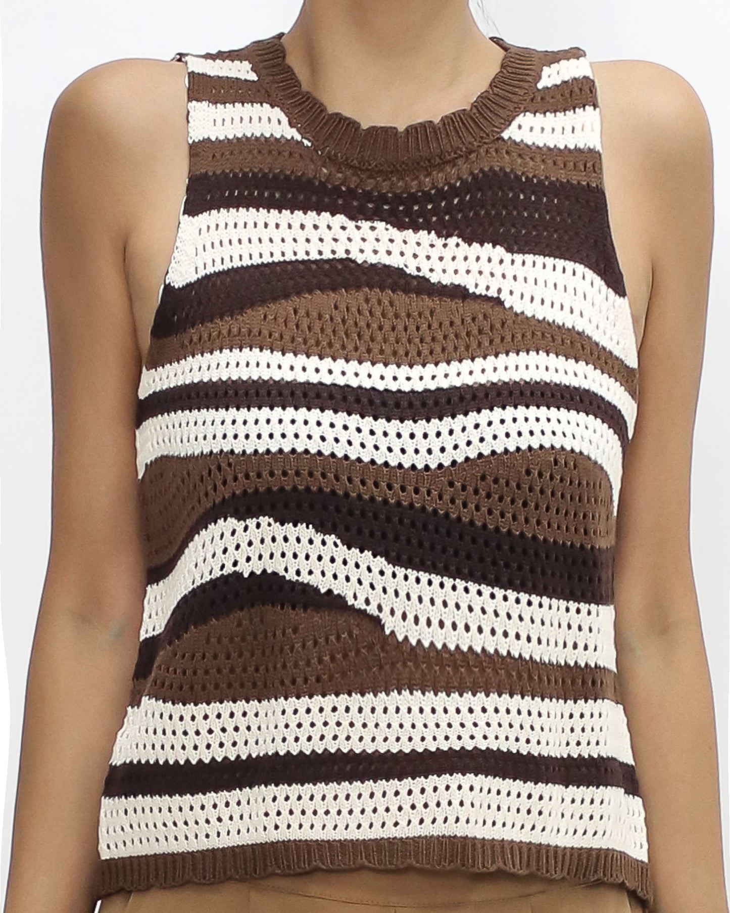 brown beige & ivory stripes knitted vest *pre-order*