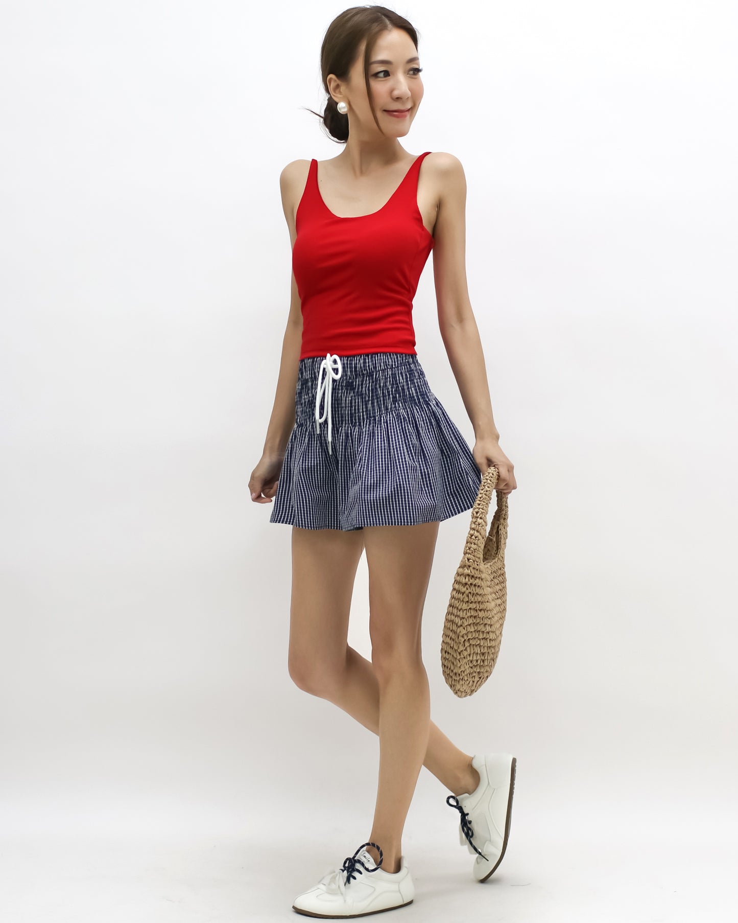 navy & ivory checkers flare shirt shorts *pre-order*