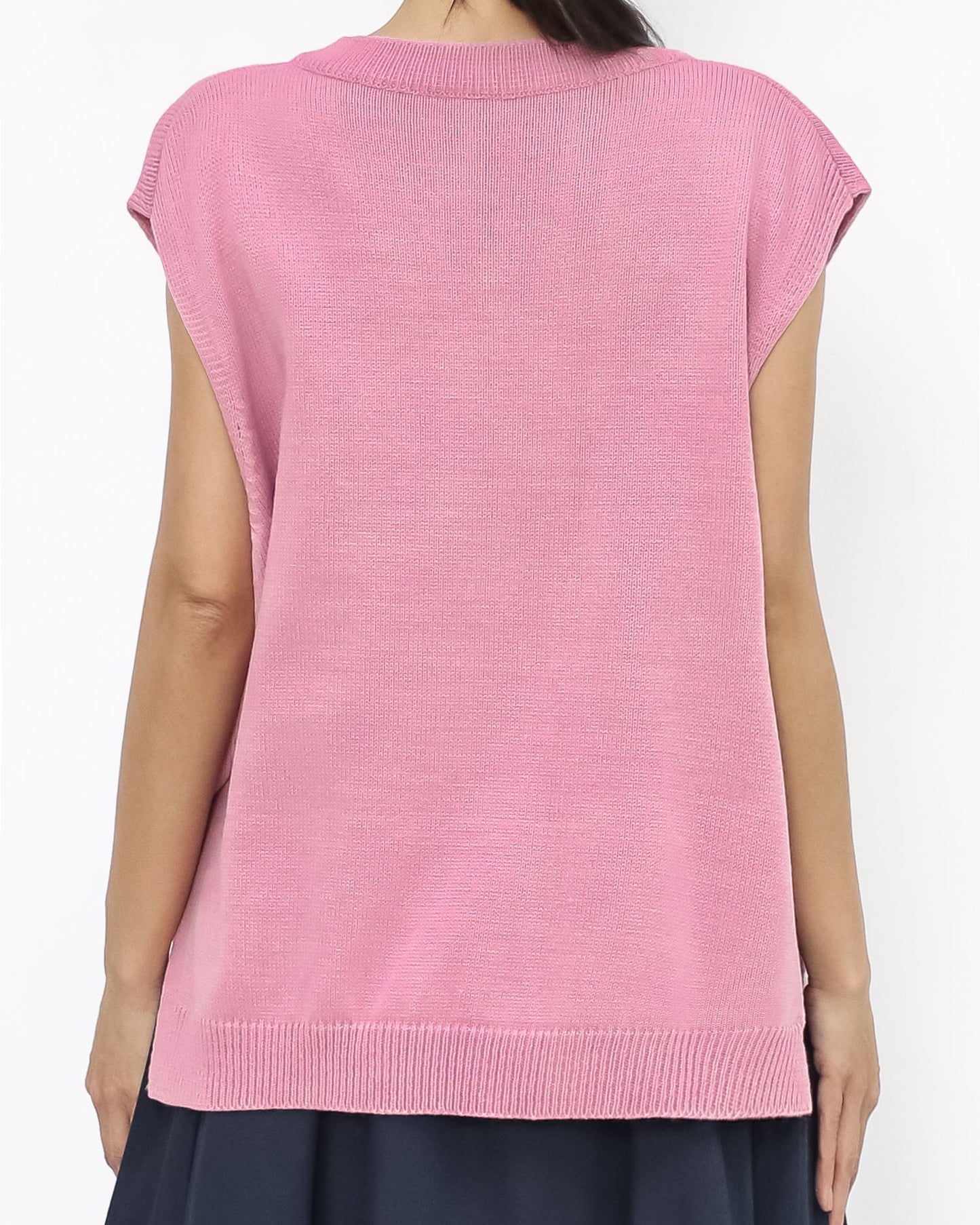 pink V neck knitted vest