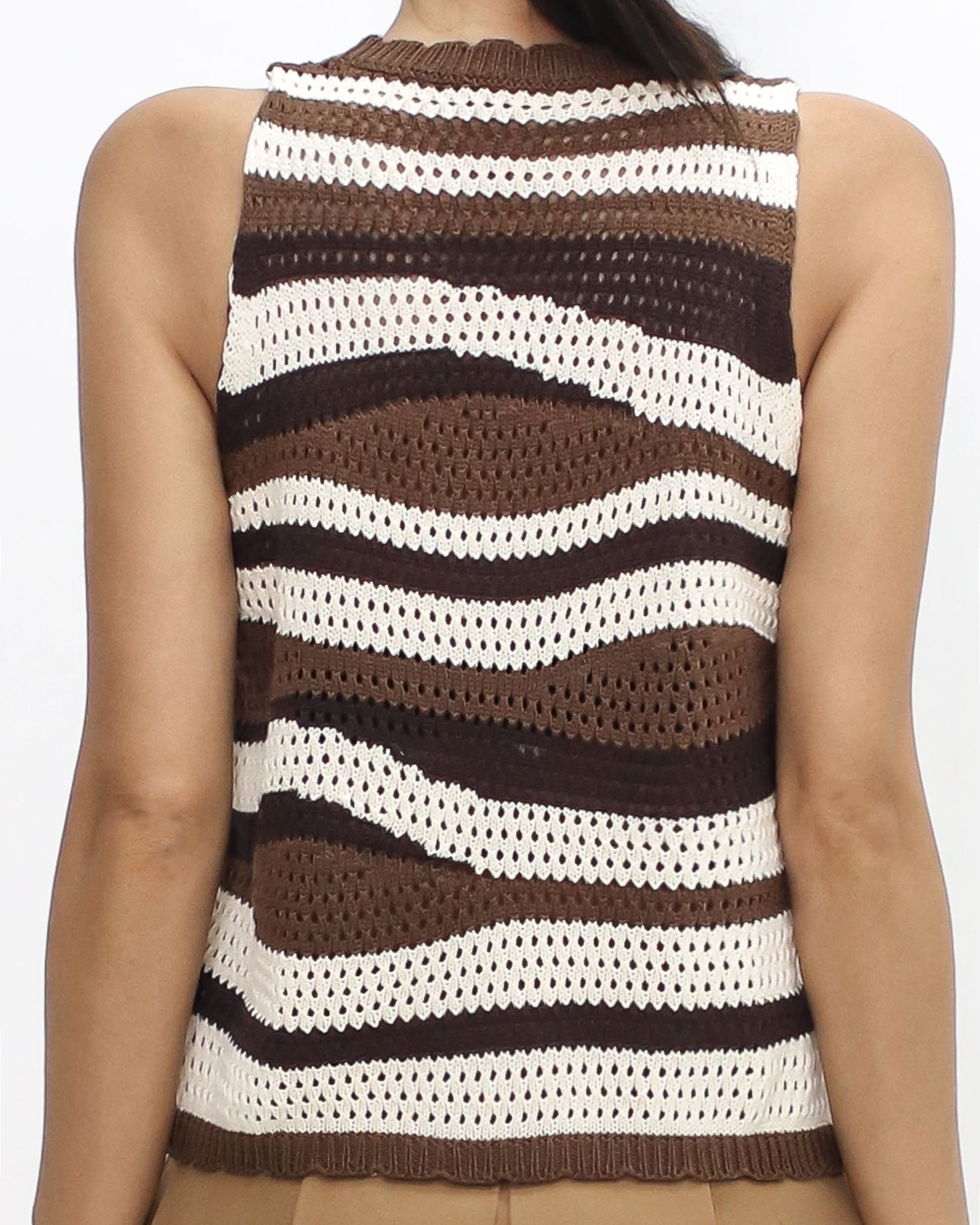 brown beige & ivory stripes knitted vest *pre-order*