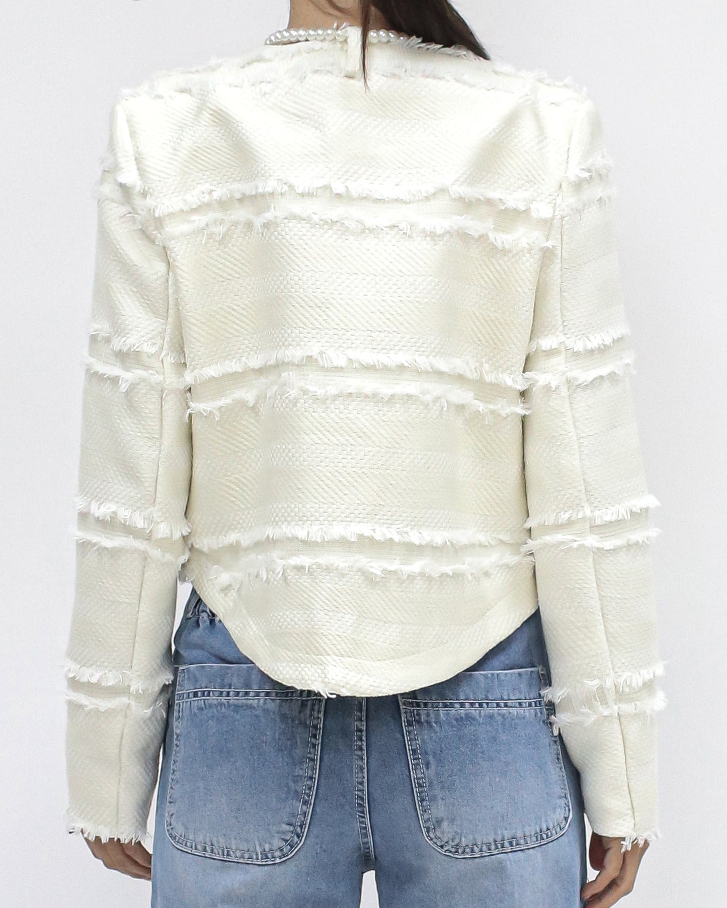 ivory ripped stripes pearls chain tweed jacket *pre-order*