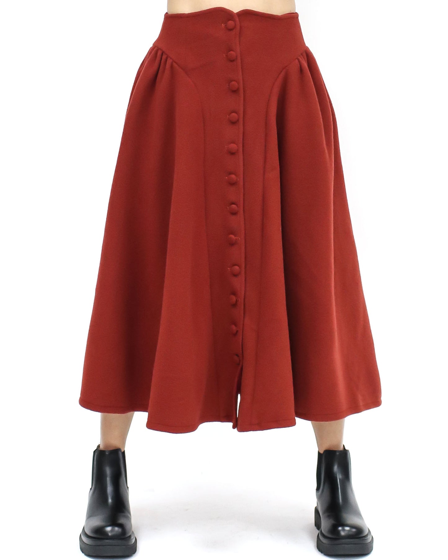 red wool blended flare skirt - S