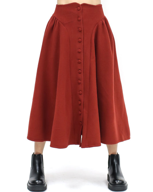 紅色羊毛混紡喇叭裙 - S