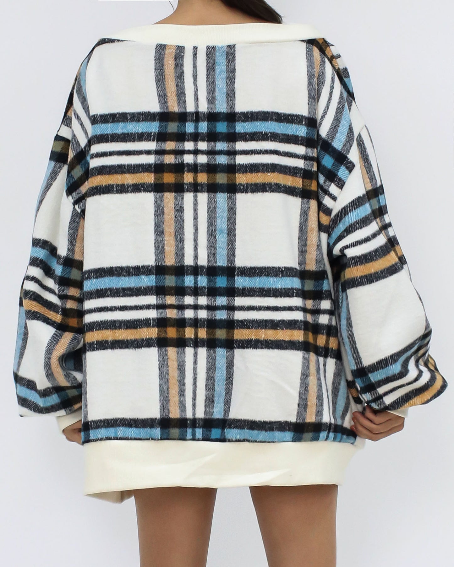 ivory blue & brown checkers wool blended sweatshirt *pre-order*