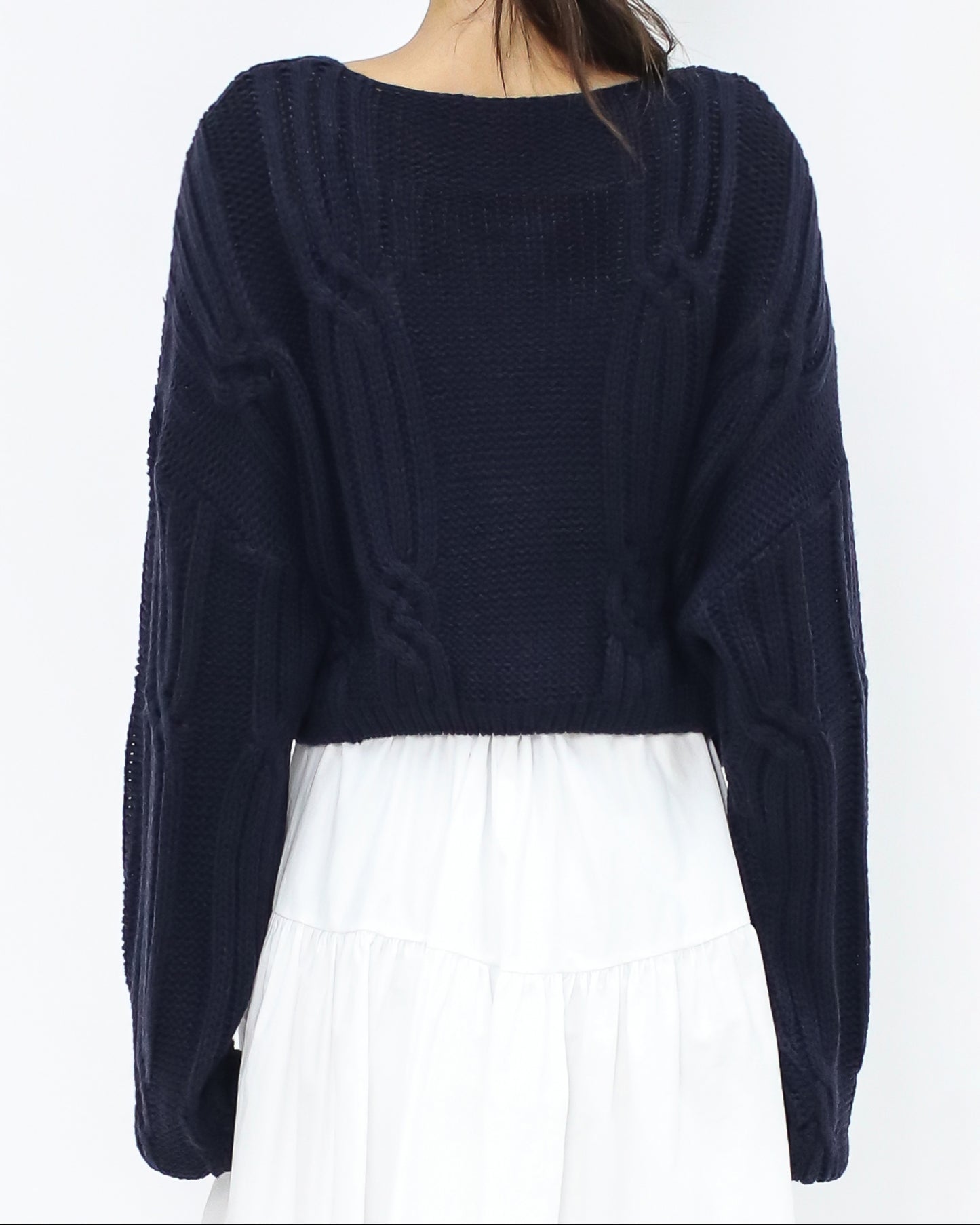 navy twisted knitted cropped cardigan