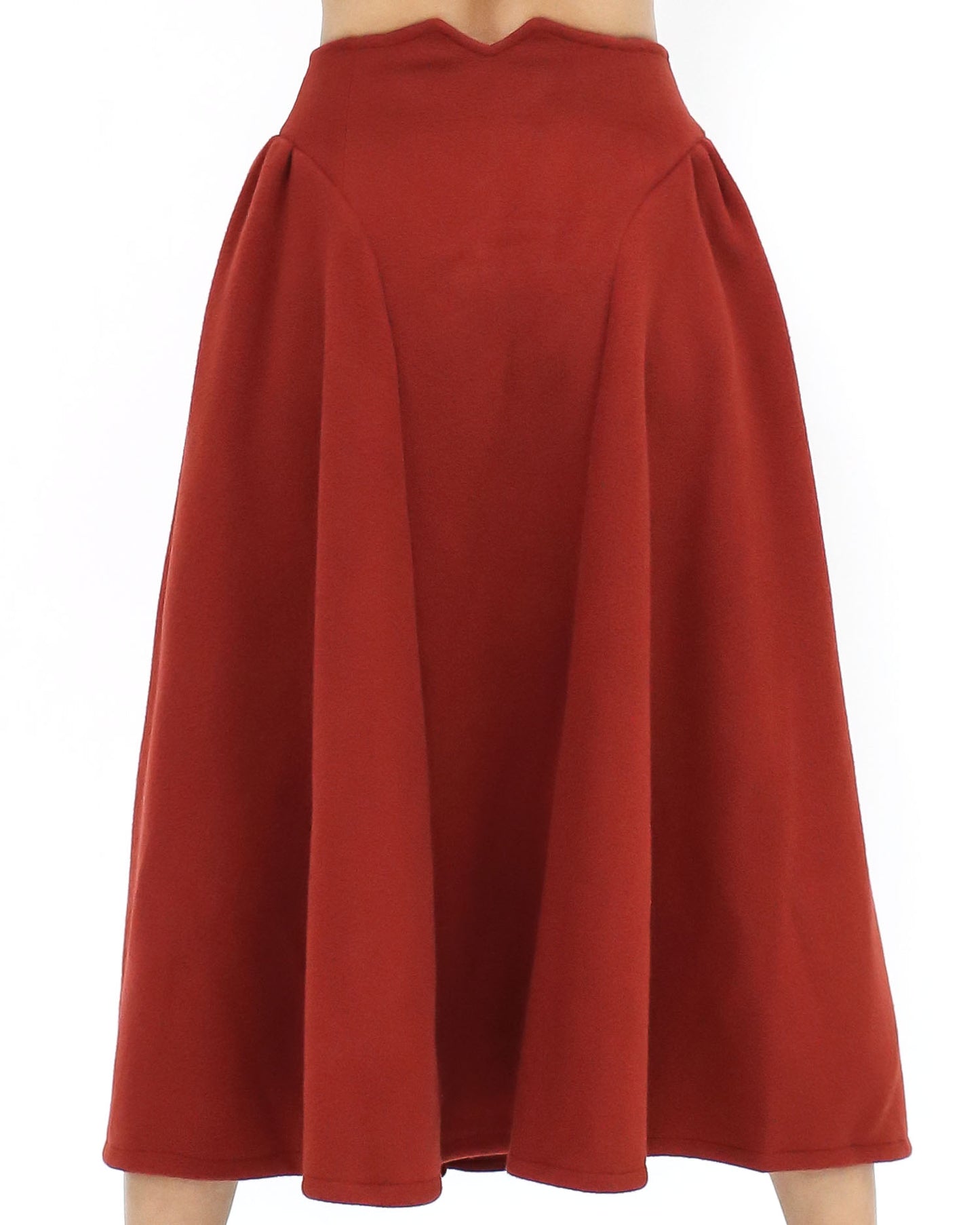 red wool blended flare skirt - S