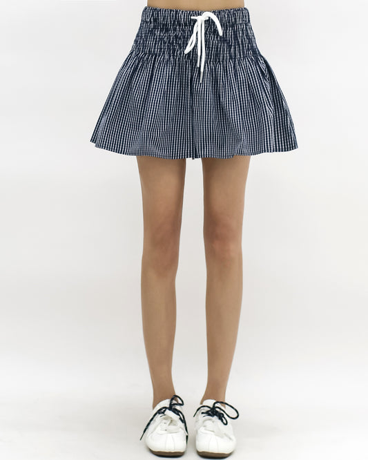 navy & ivory checkers flare shirt shorts *pre-order*