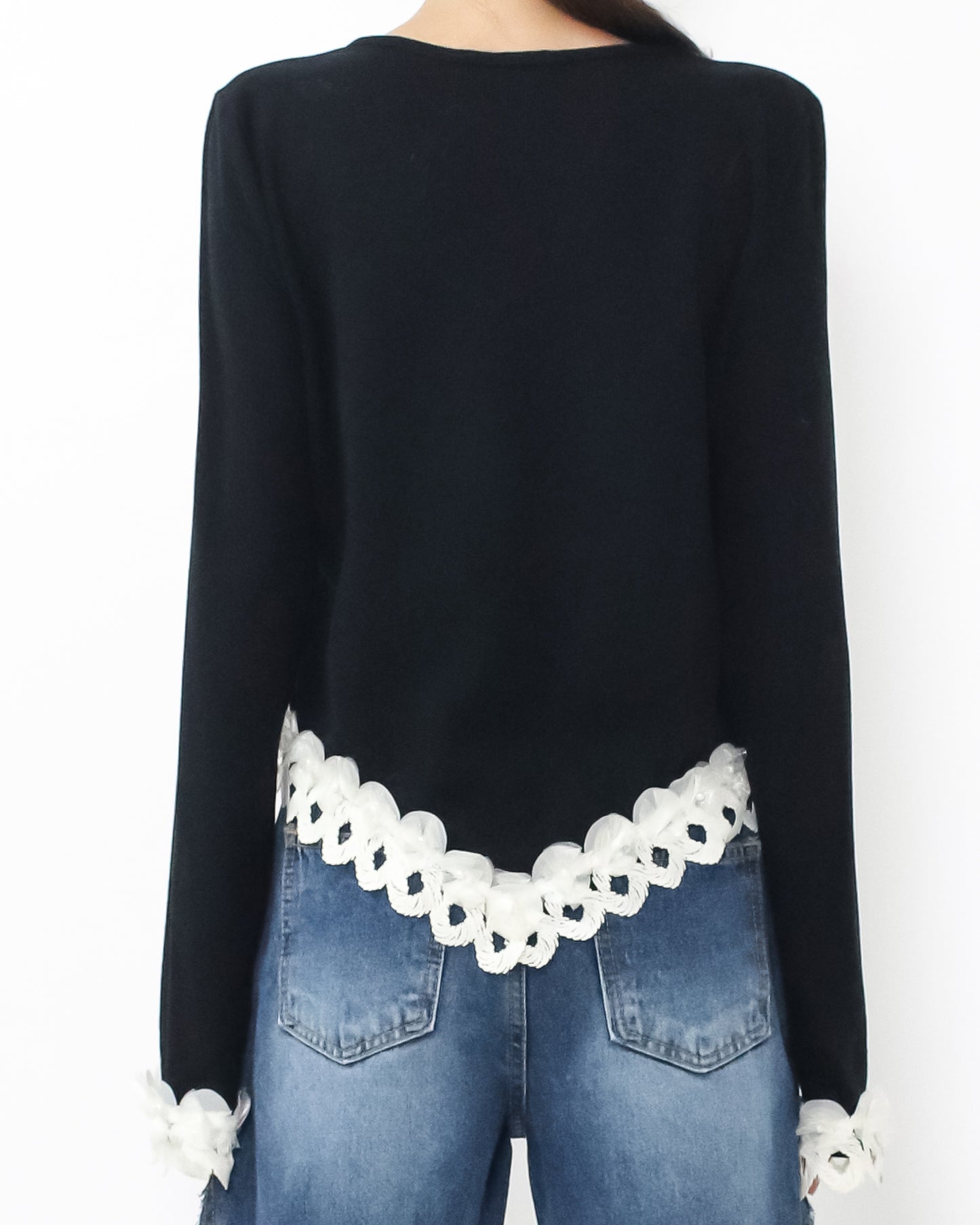 black & ivory crochet hem knitted top *pre-order*