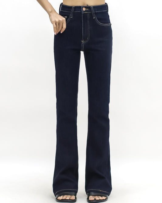 indigo denim mini flare jeans