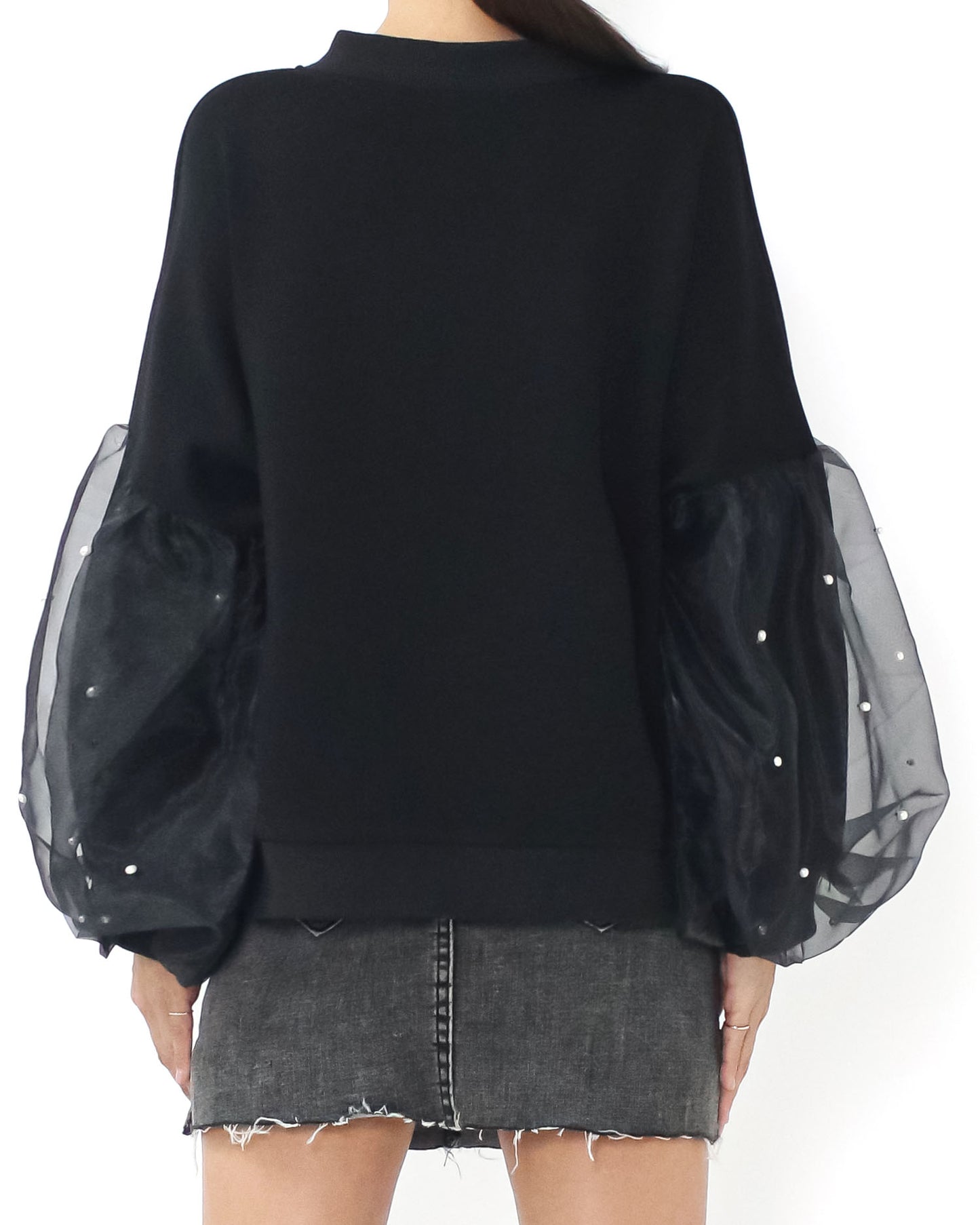 black w/ mesh pearls balloon sleeves neoprene jacket *pre-order*