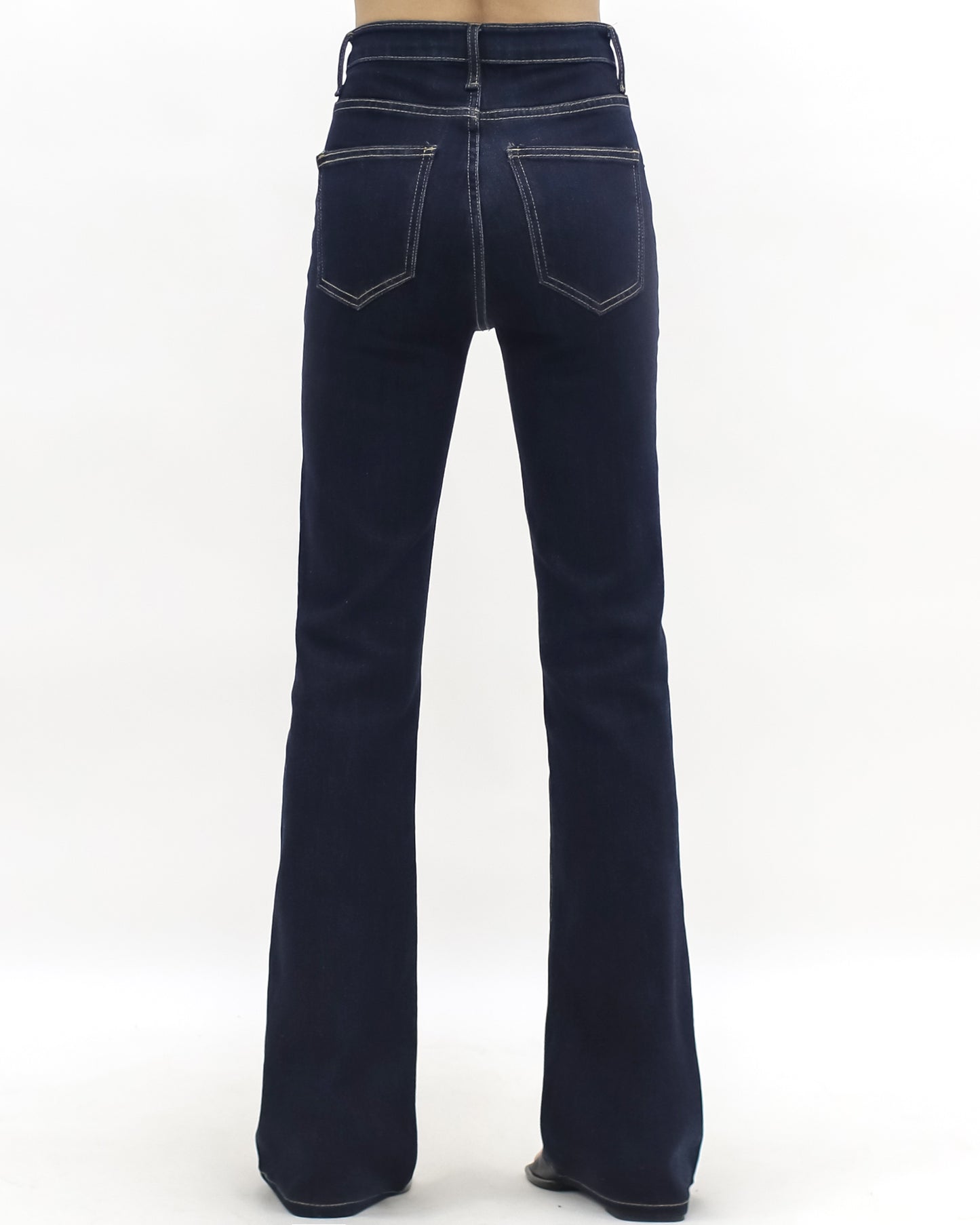 indigo denim mini flare jeans