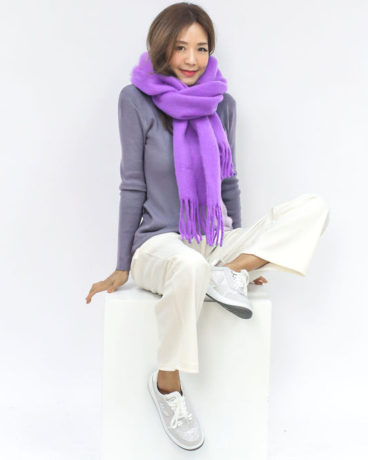 purple wool blended tassels scarf