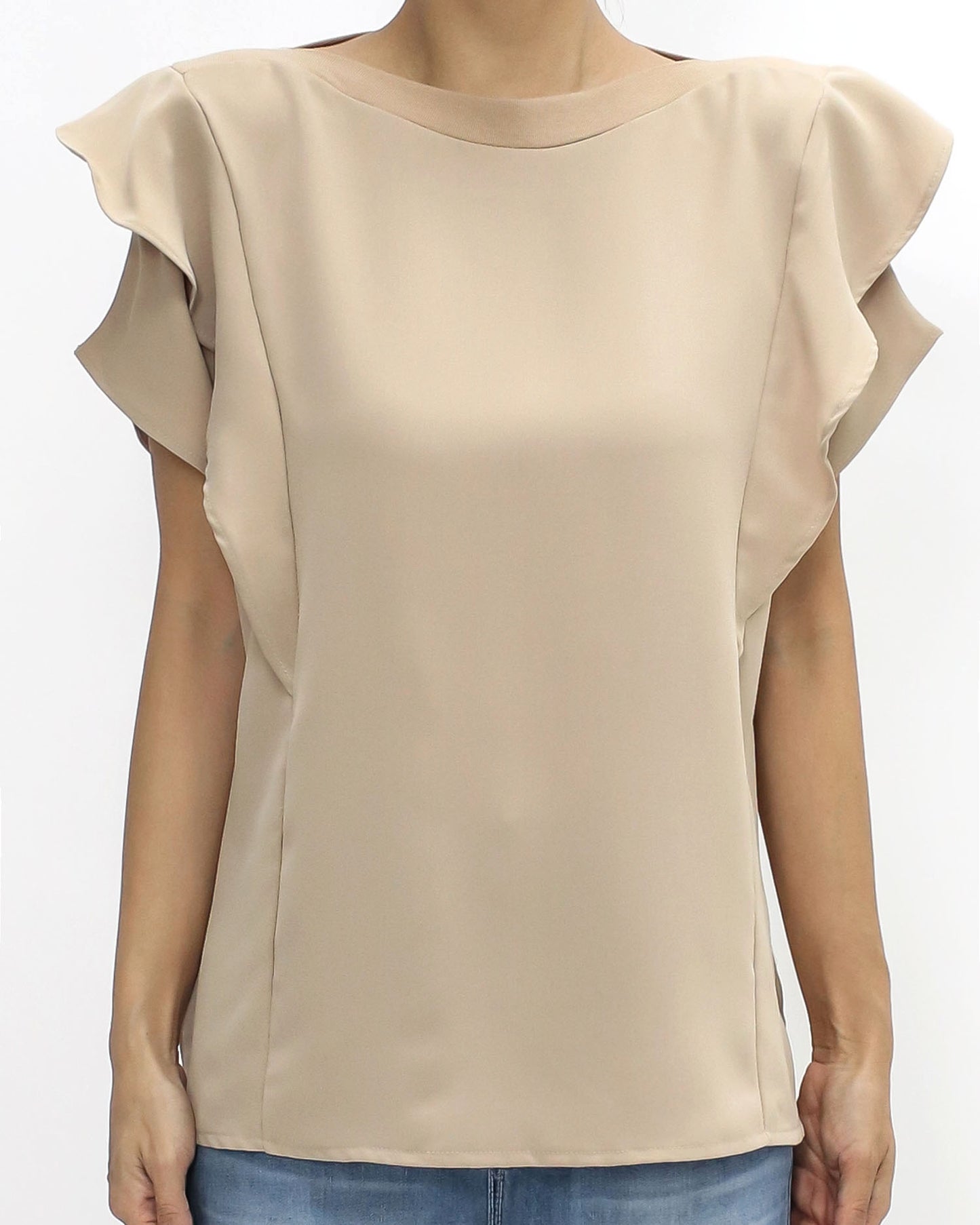 beige ruffles sleeve slinky top