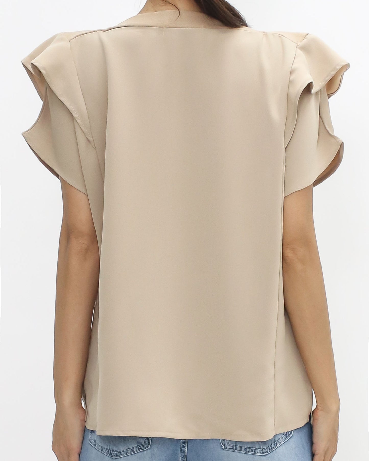 beige ruffles sleeve slinky top