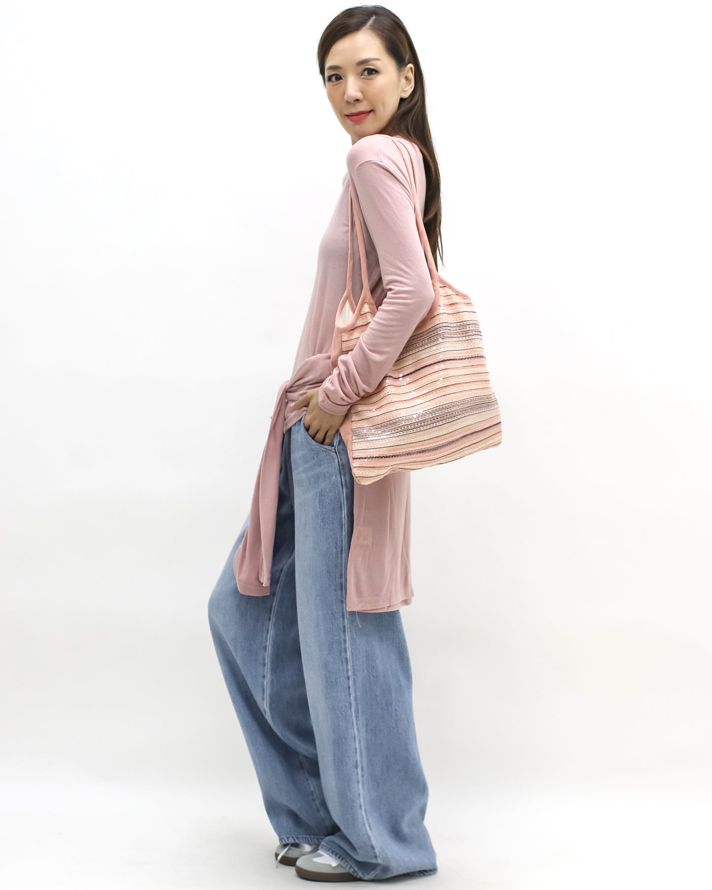 peach pink sequins w/ suede tote bag *pre-order*