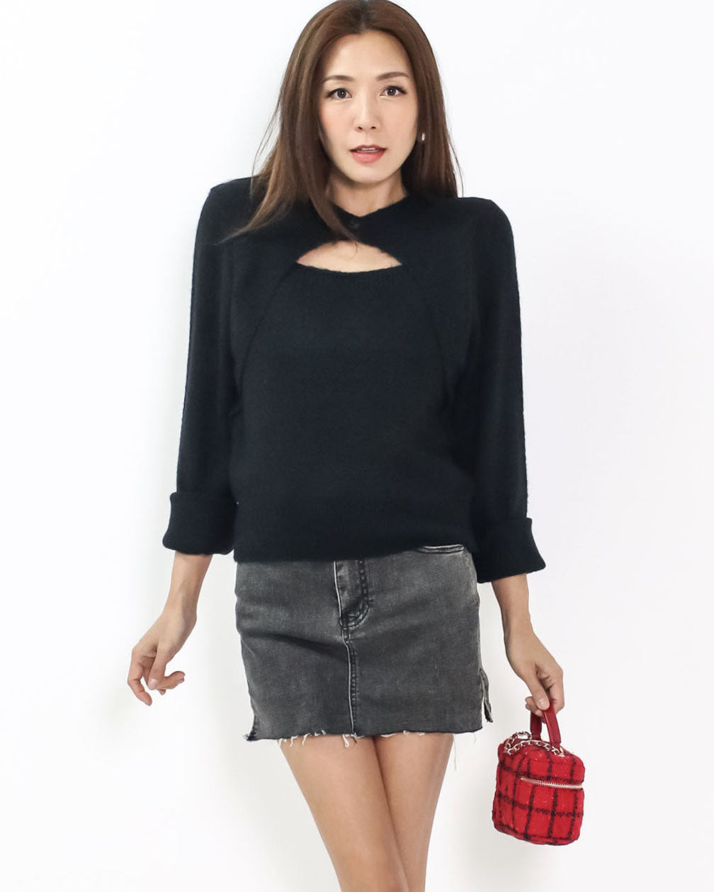 black cutout front knitted top *pre-order*