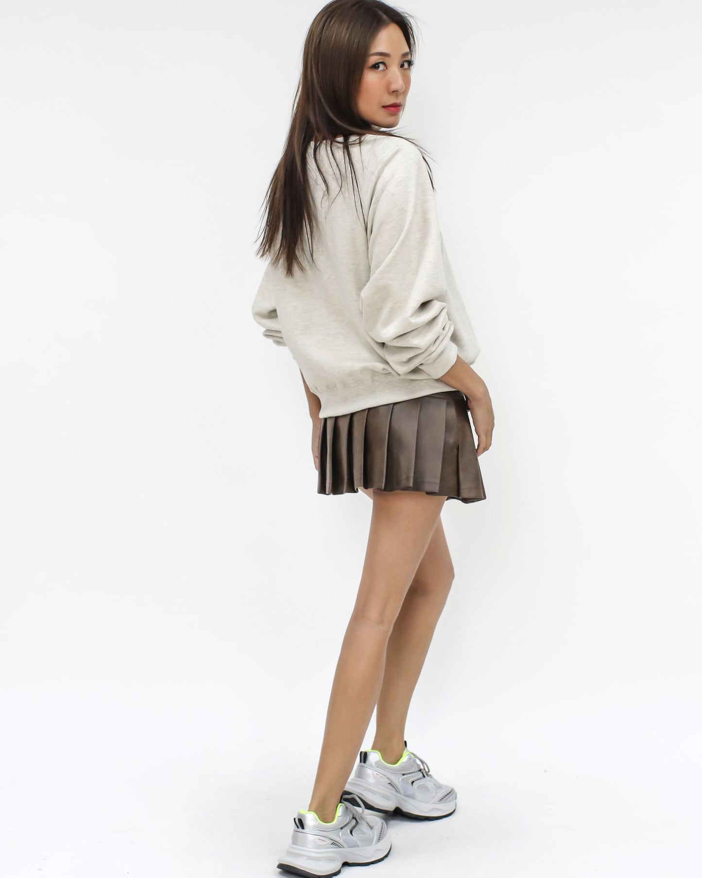 beige oat stitched front sweatshirt