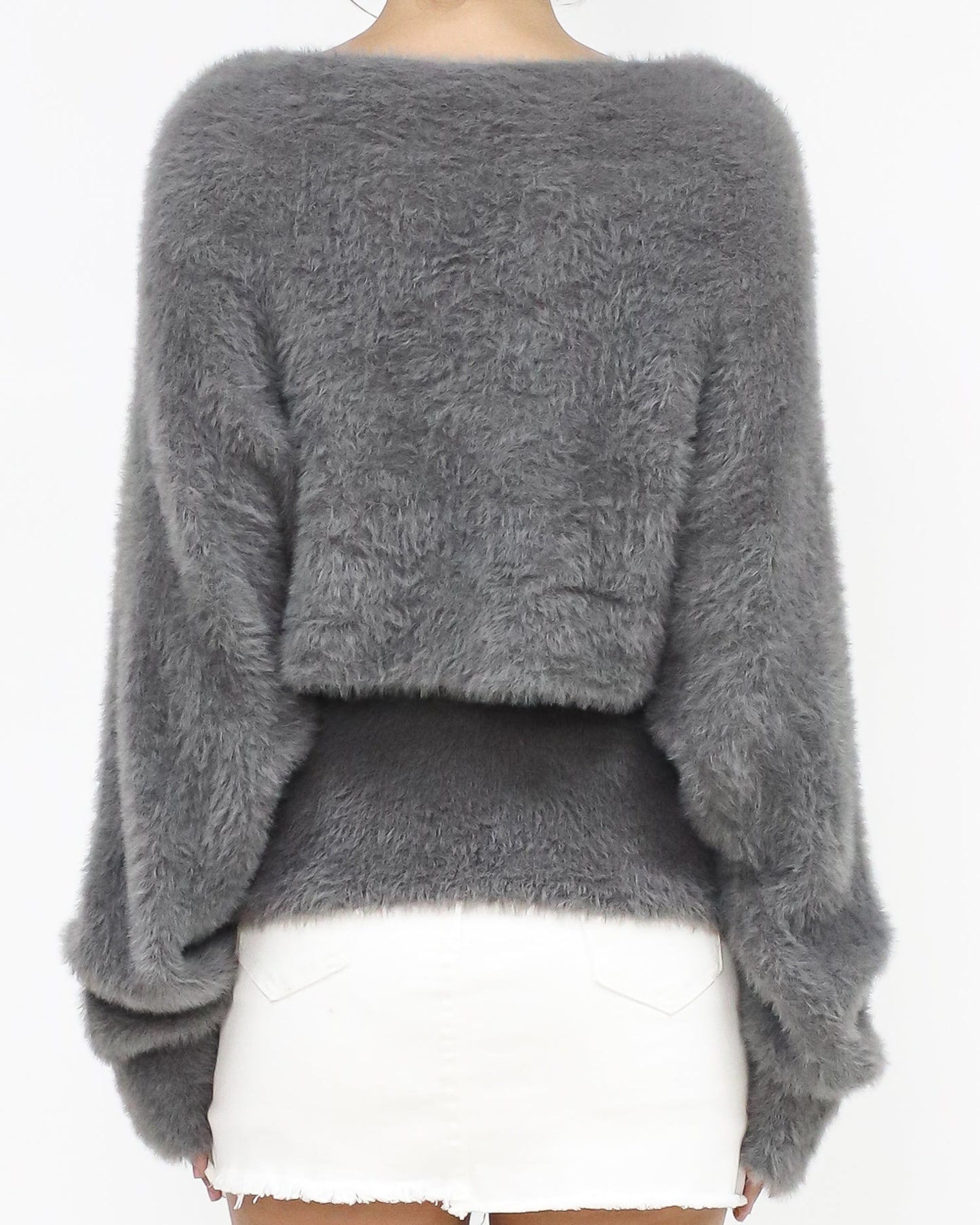 Grey cami & arm warmer fluffy knitted top set