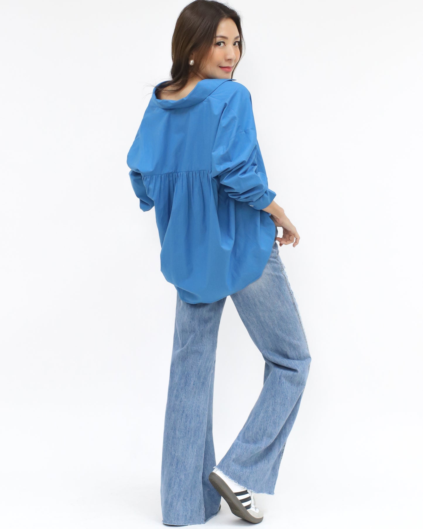 cobalt blue pleats back shirt *pre-order*