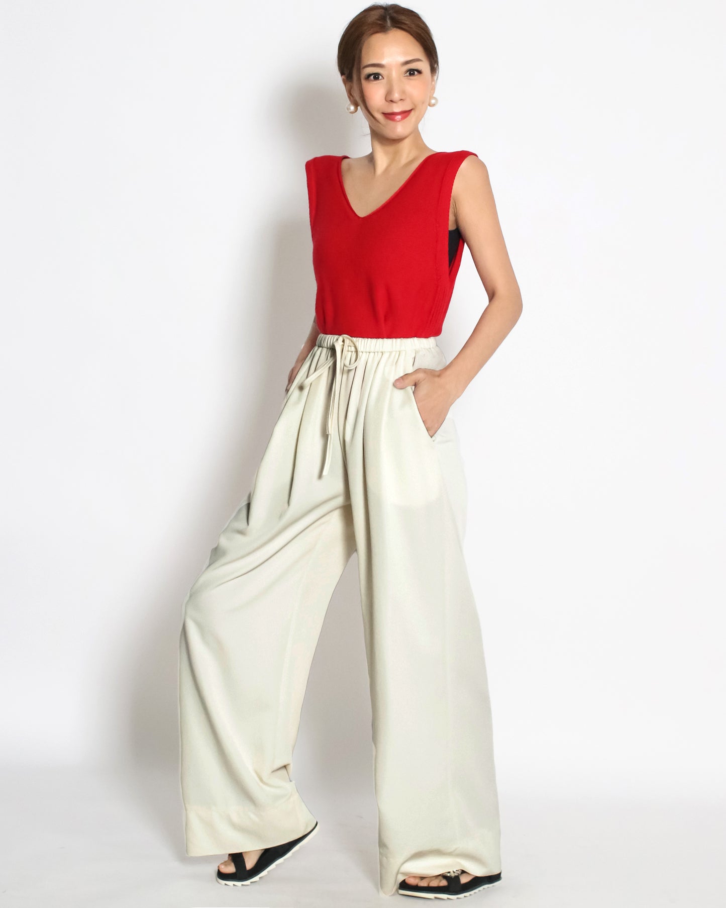 ivory slinky casual wide leg pants *pre-order*