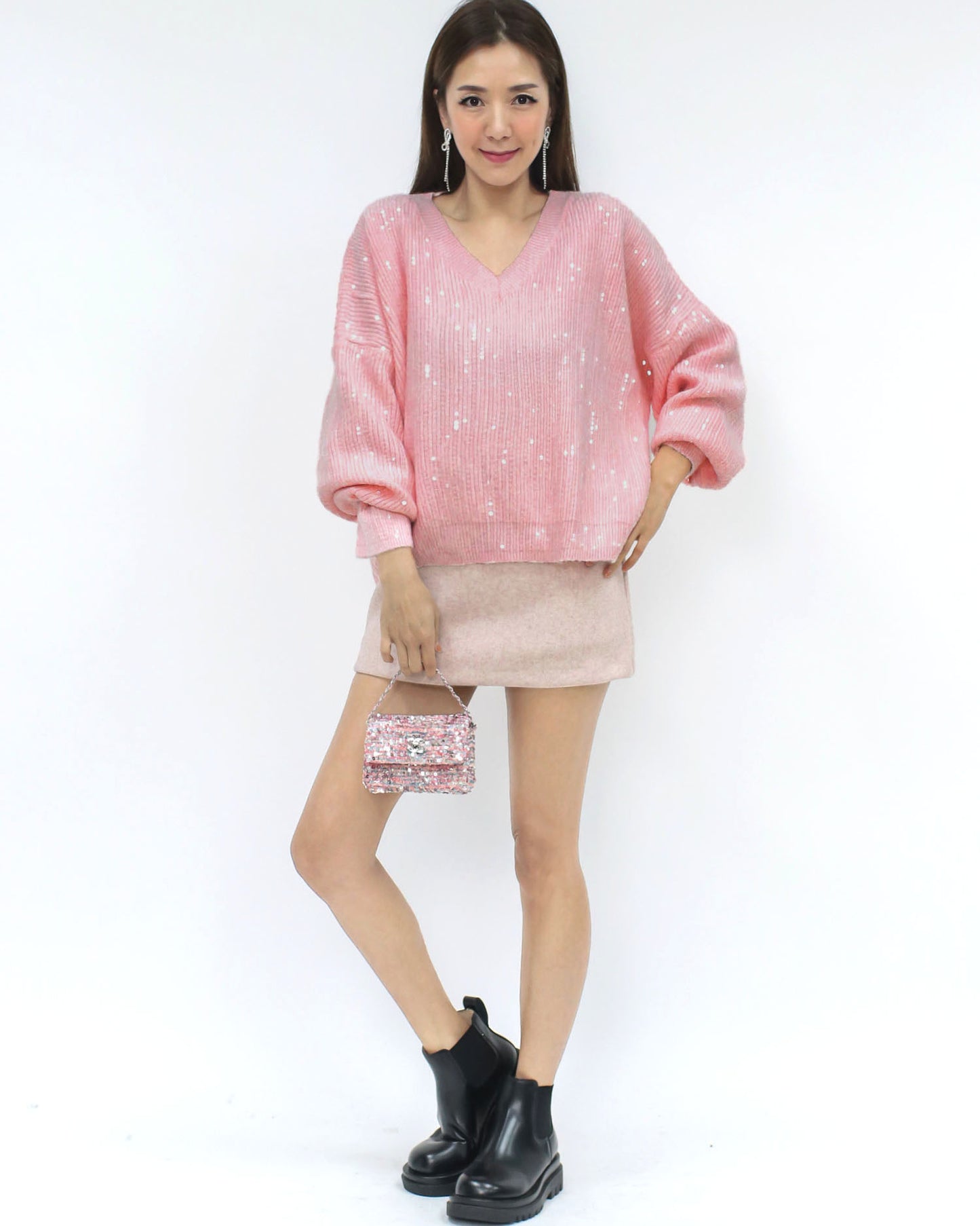 pink sequins knitted top