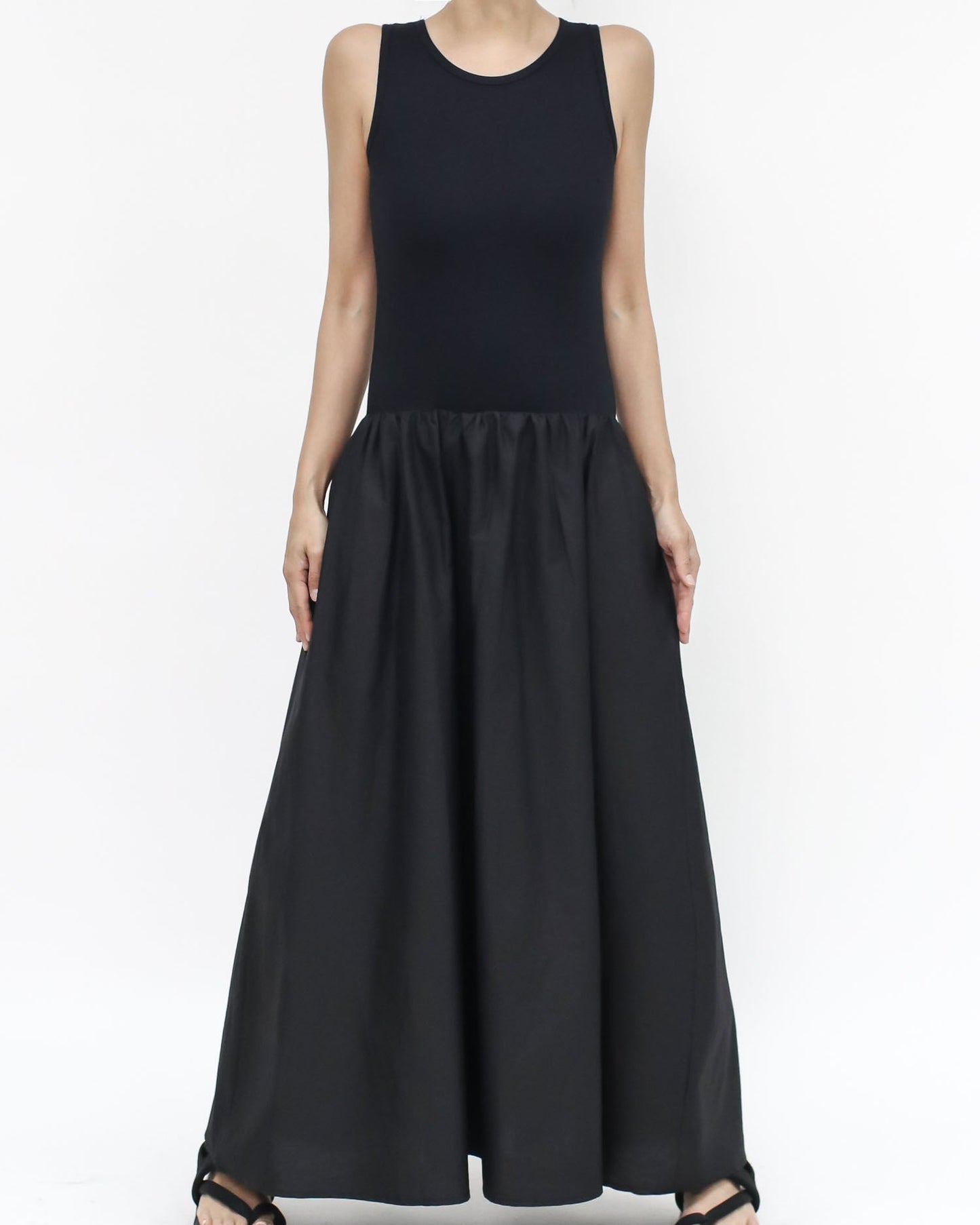black vest w/ texture flare longline dress