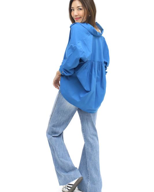 cobalt blue pleats back shirt *pre-order*