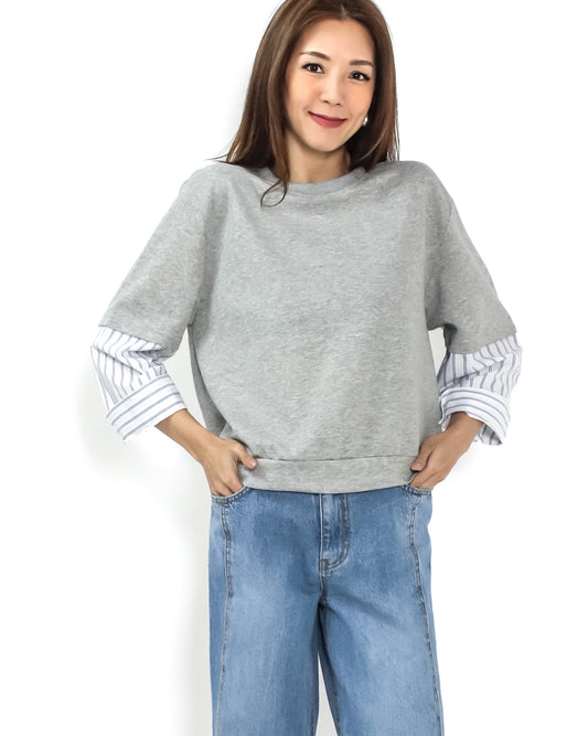 grey w/ ivory stripes sleeves sweatshirt