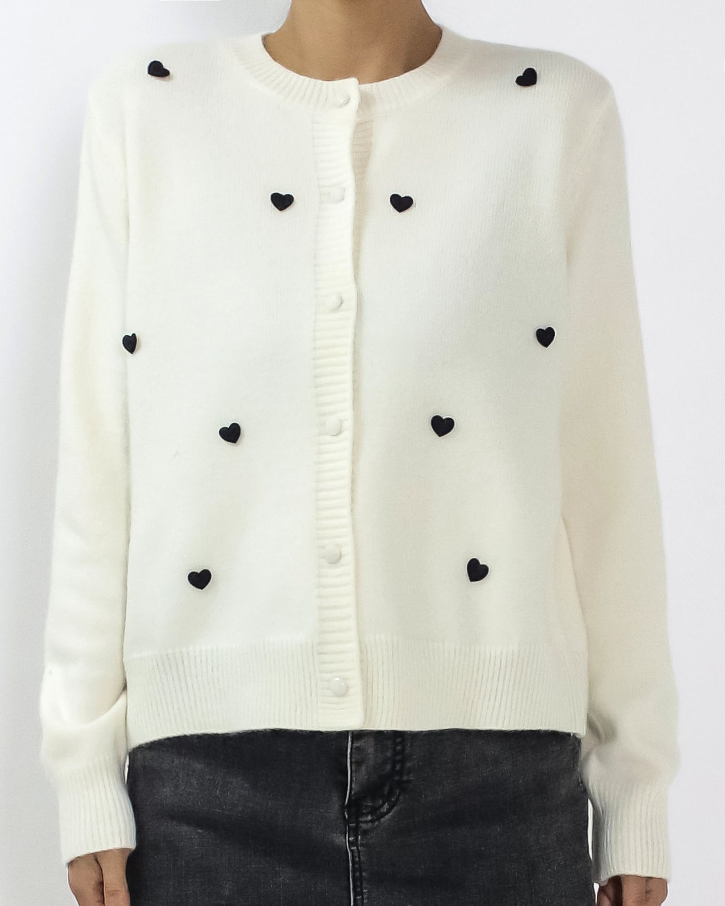 ivory w/ black hearts knitted cardigan