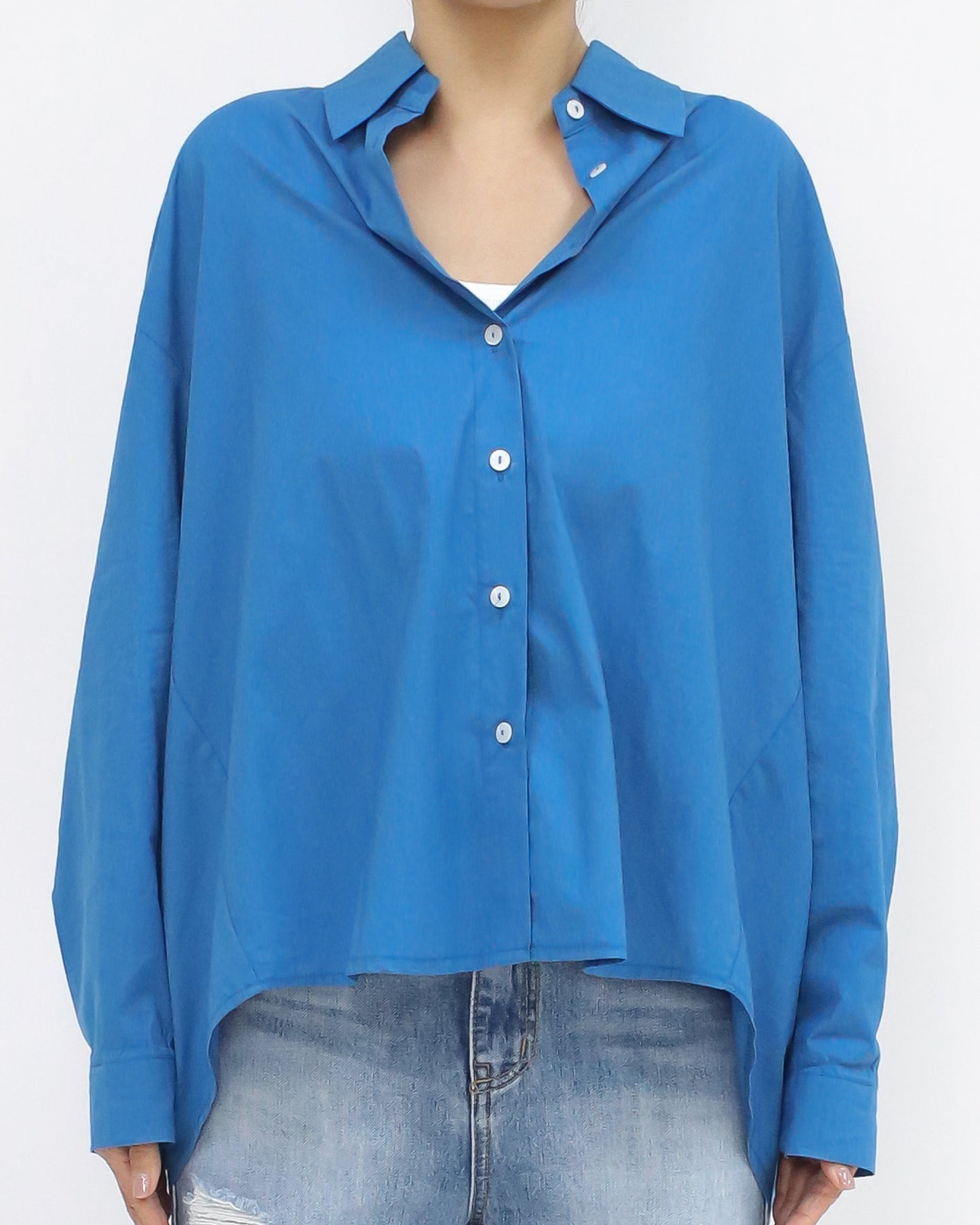 cobalt blue pleats back shirt *pre-order*