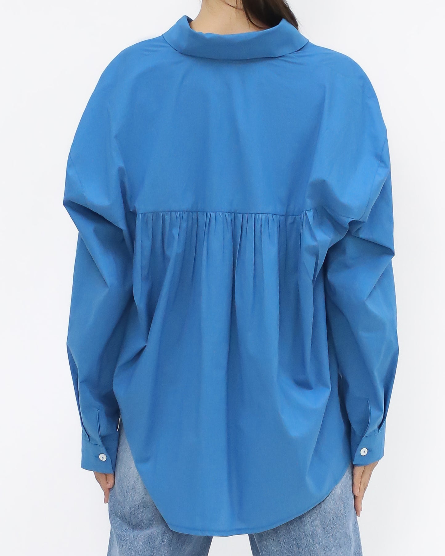 cobalt blue pleats back shirt *pre-order*