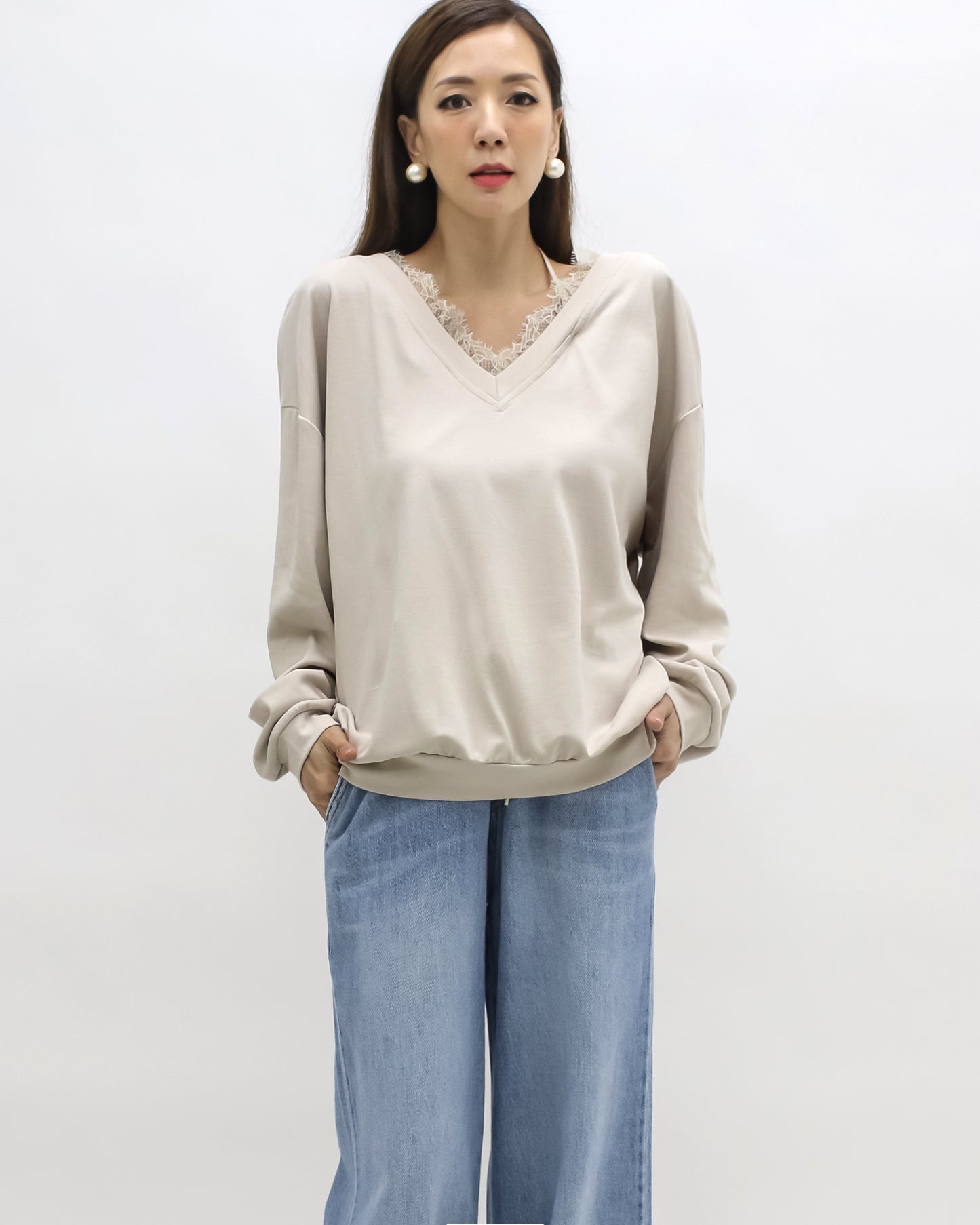 beige w/ mesh bow back soft sweatshirt