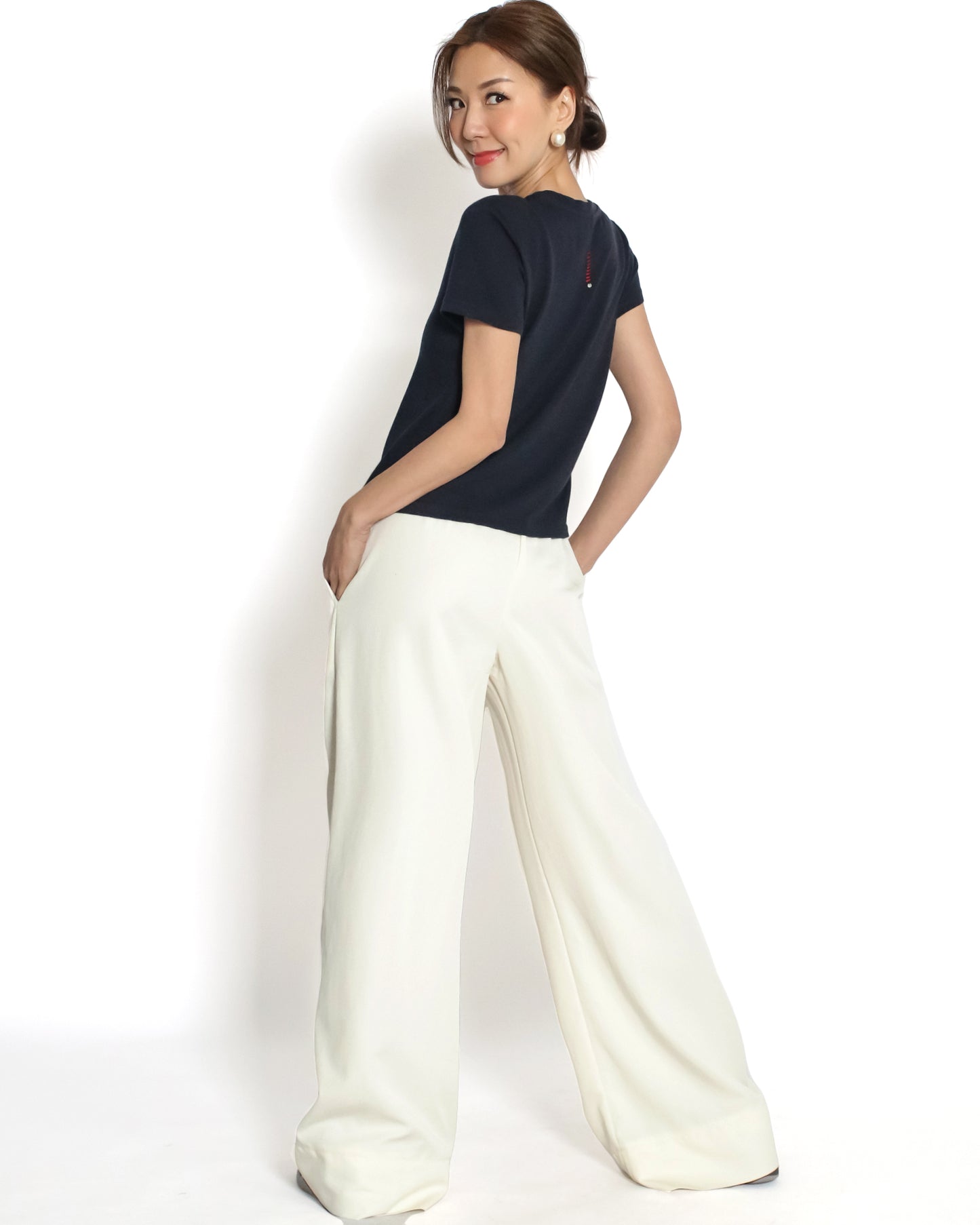 ivory slinky casual wide leg pants *pre-order*