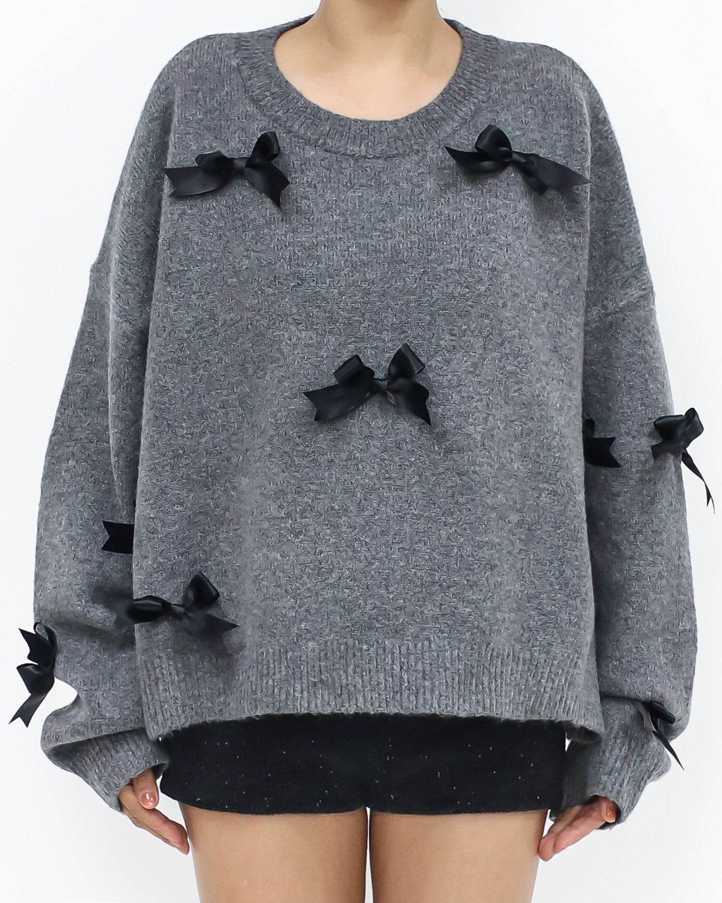 grey & black bows knitted top *pre-order*