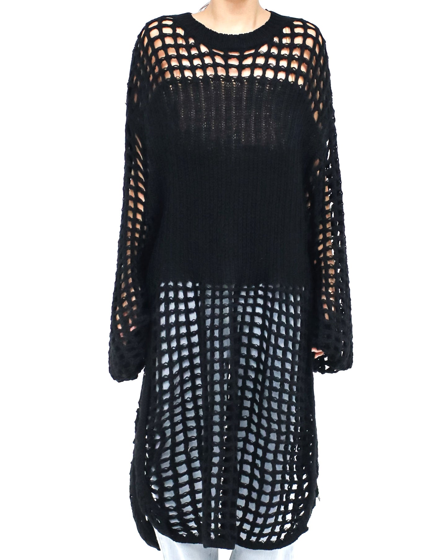 black cage knitted longline top